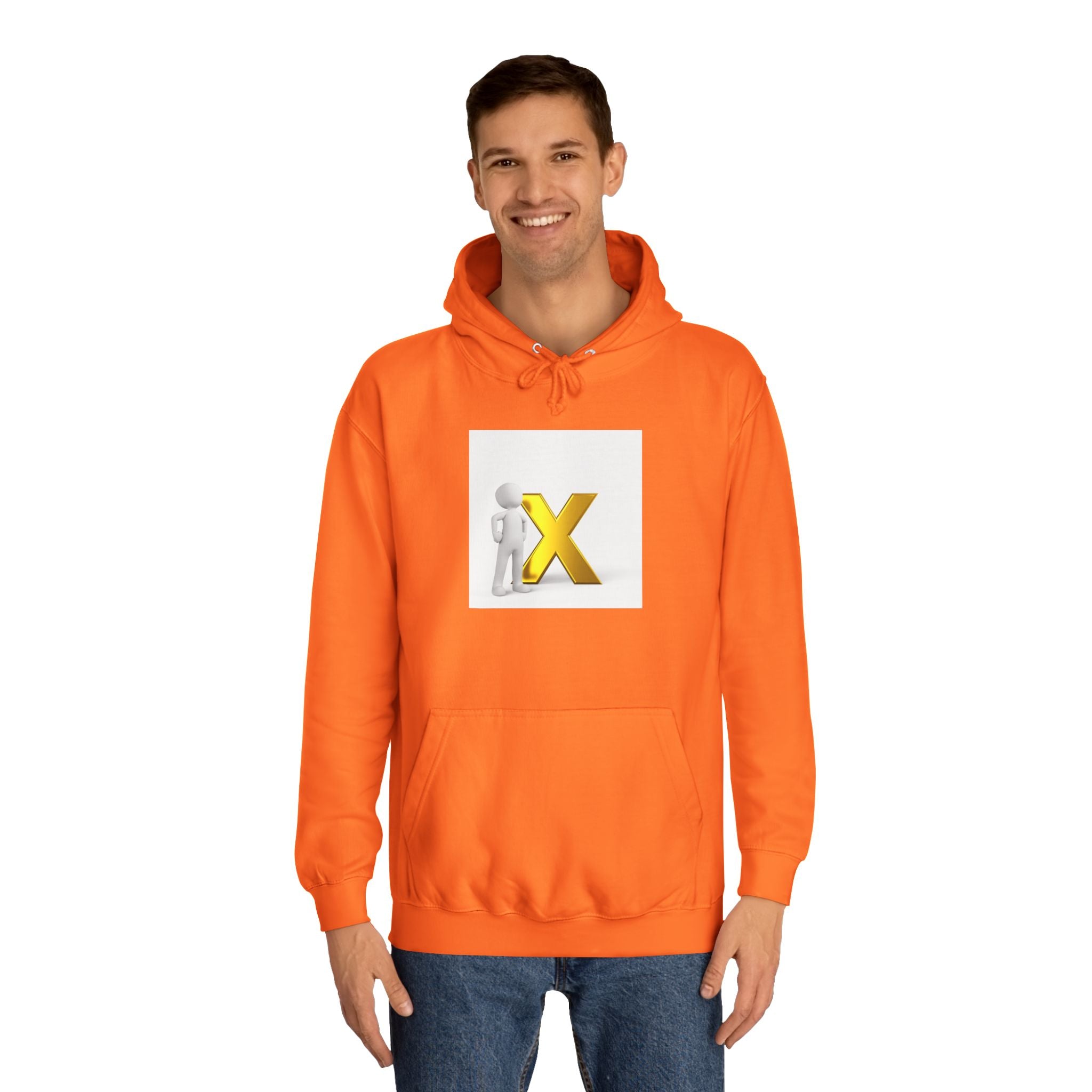 3D Figure Leaning on Gold X Hoodie | Letter X Initial Pullover