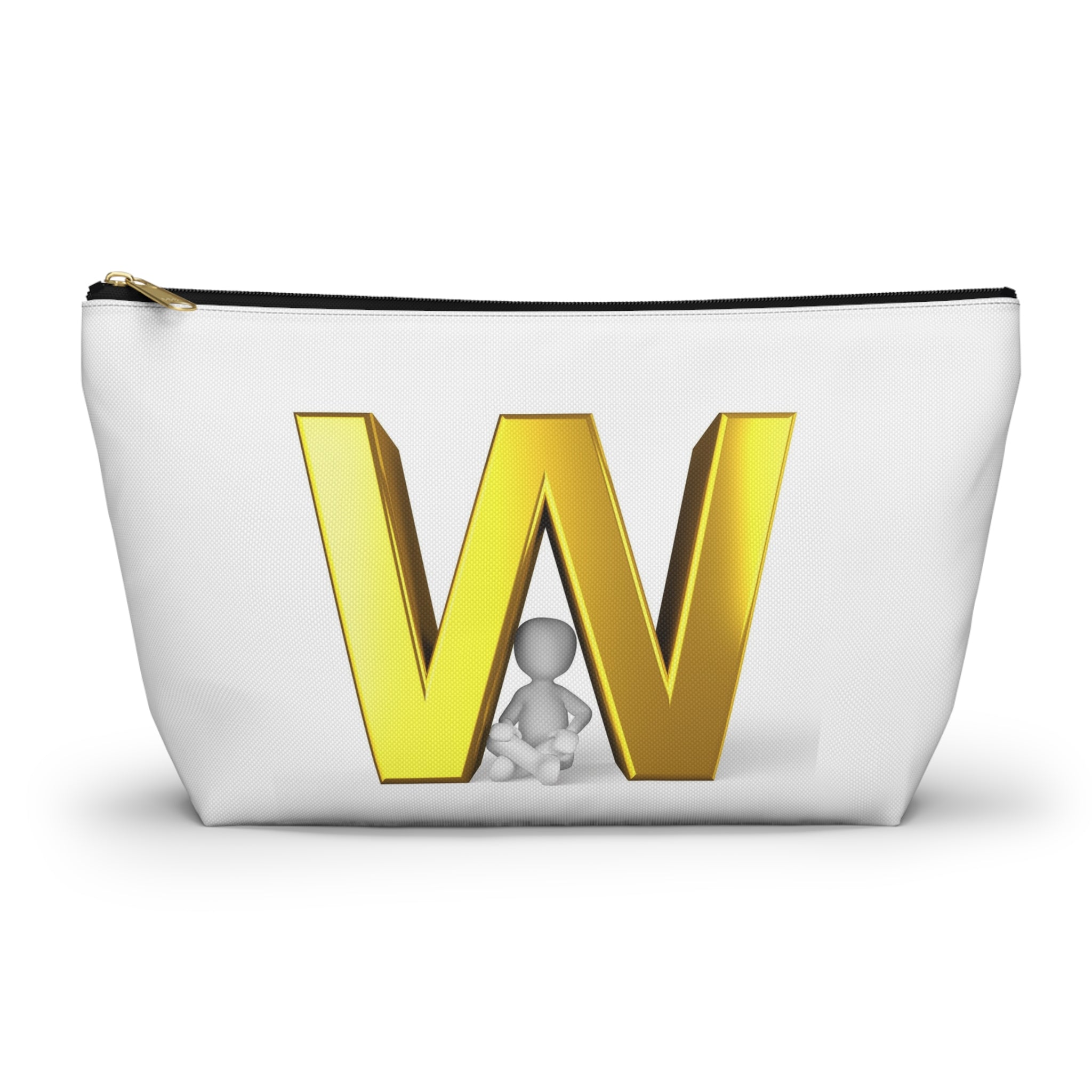 Gold Letter W monogram Accessory Pouch | Initial W T bottom cosmetic bag