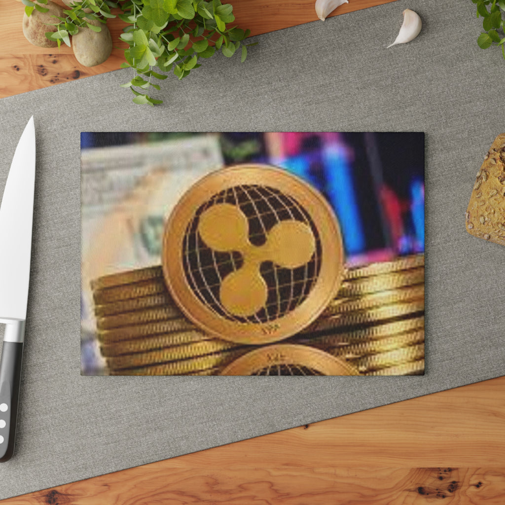 Ripple Crypto Coin Glass Cutting Board | Ripple Logo Kitchen Decor