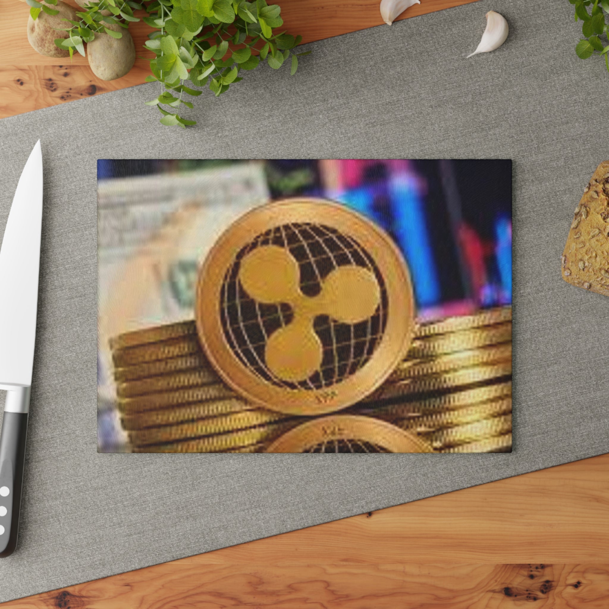 Ripple Crypto Coin Glass Cutting Board | Ripple Logo Kitchen Decor