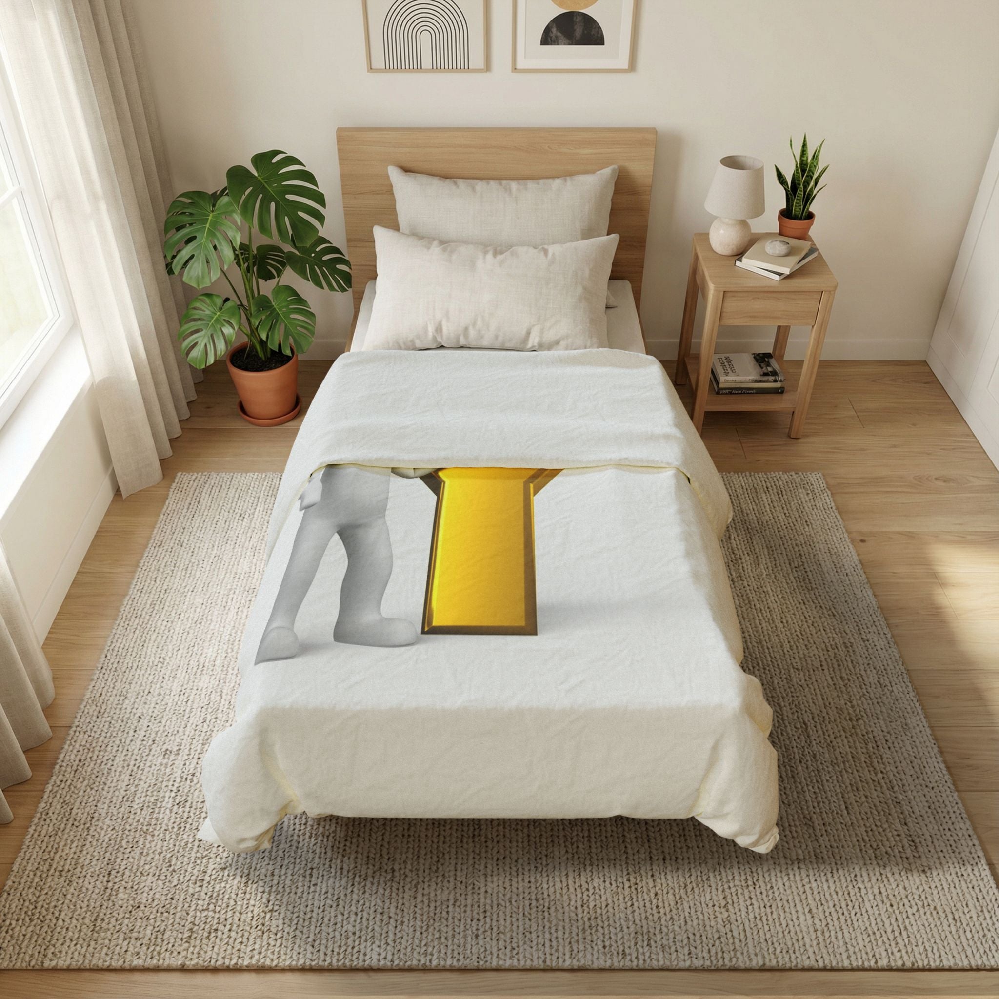 Golden Letter Y with 3D Figure Duvet Cover | Alphabet Initial Bedding