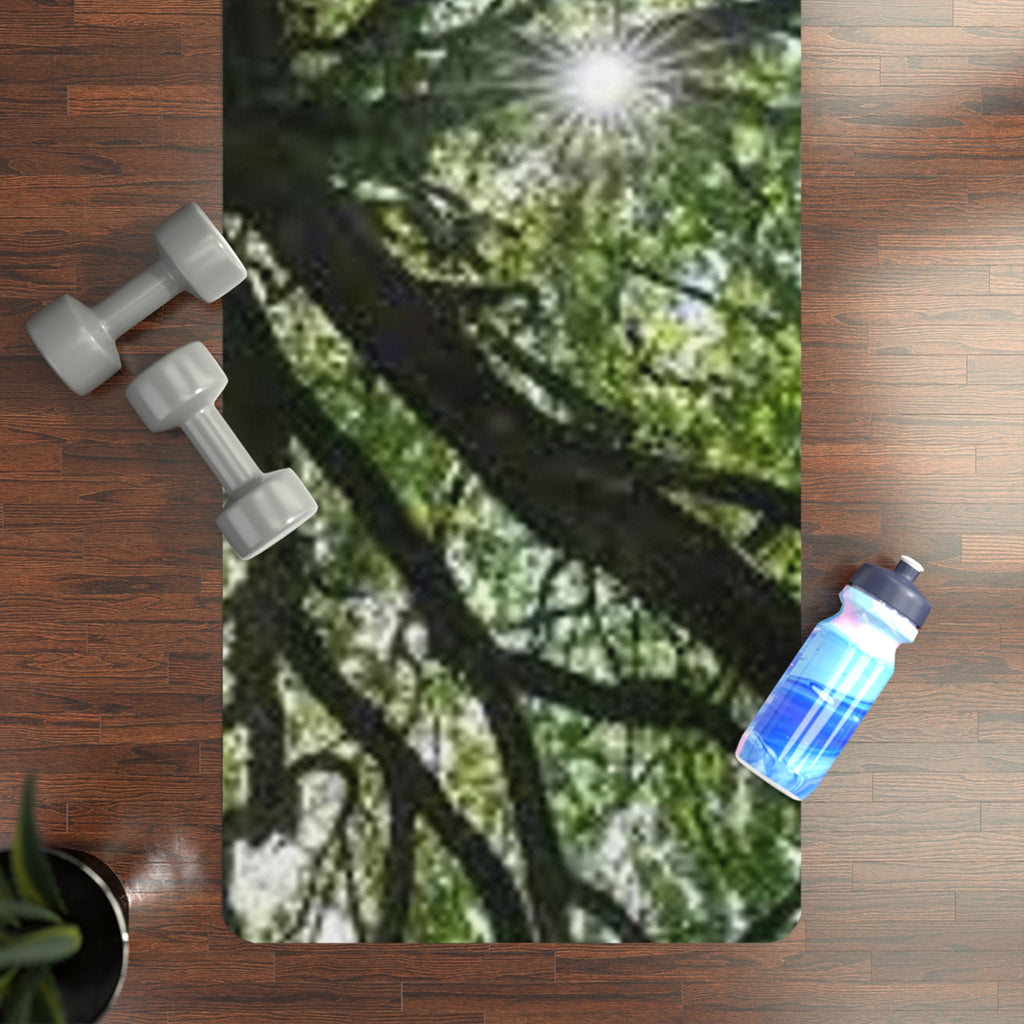 Sunlit Tree Canopy Rubber Yoga Mat | Forest Nature Photography