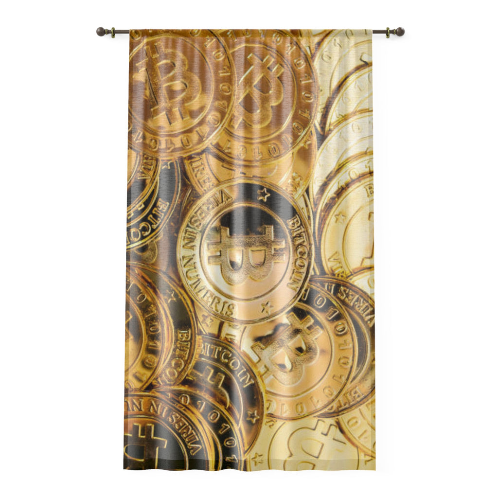 Bitcoin Coin Pattern Window Curtain | Cryptocurrency Coins Sheer Curtain