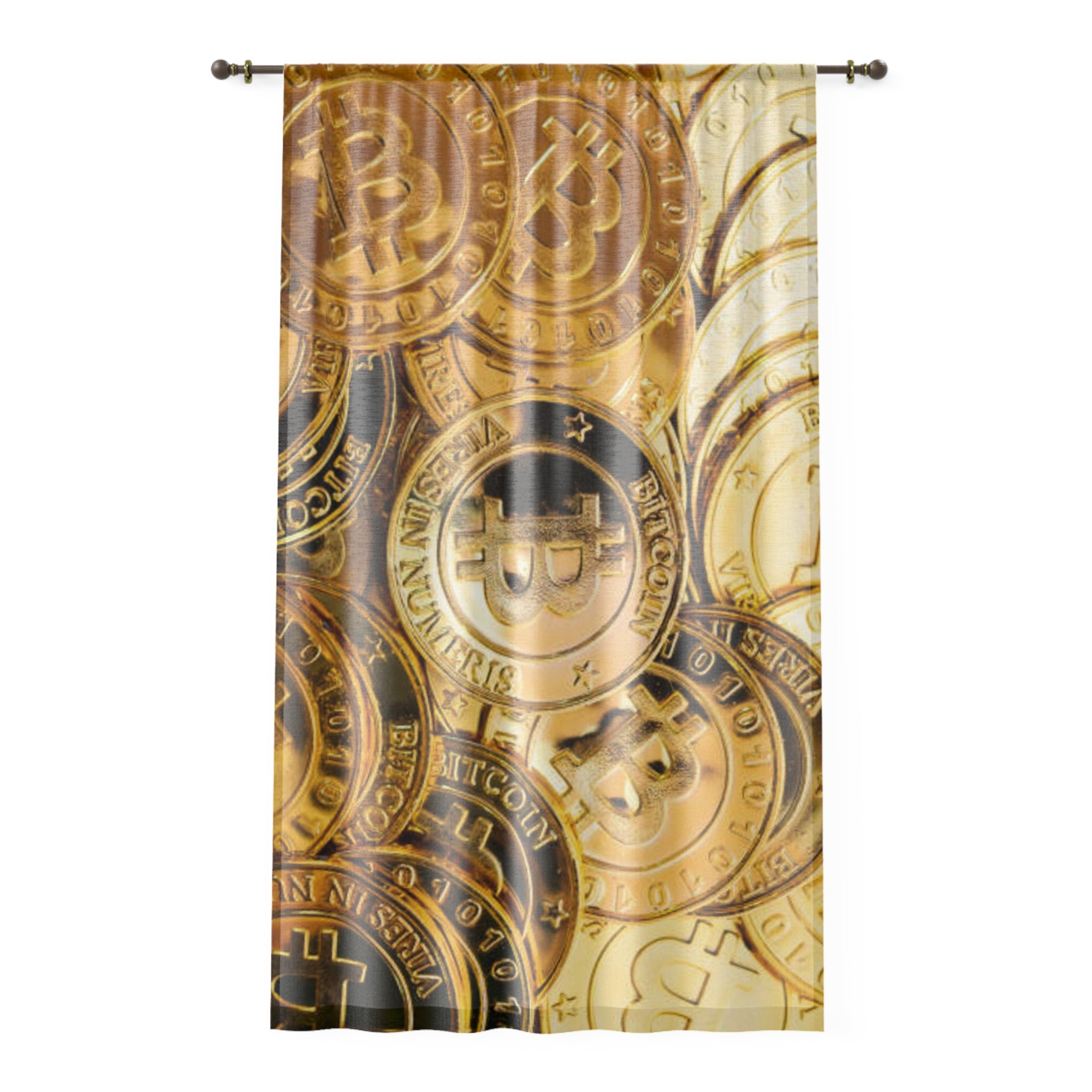 Bitcoin Coin Pattern Window Curtain | Cryptocurrency Coins Sheer Curtain
