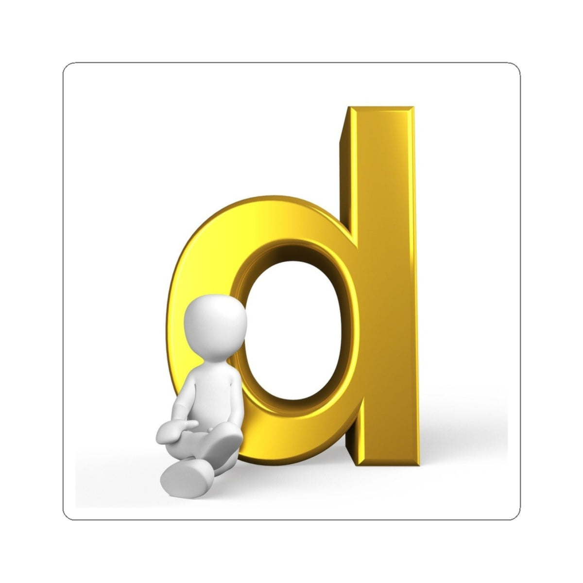 Autocollant découpé en forme de lettre « d » dorée avec silhouette assise | Autocollant monogramme alphabet