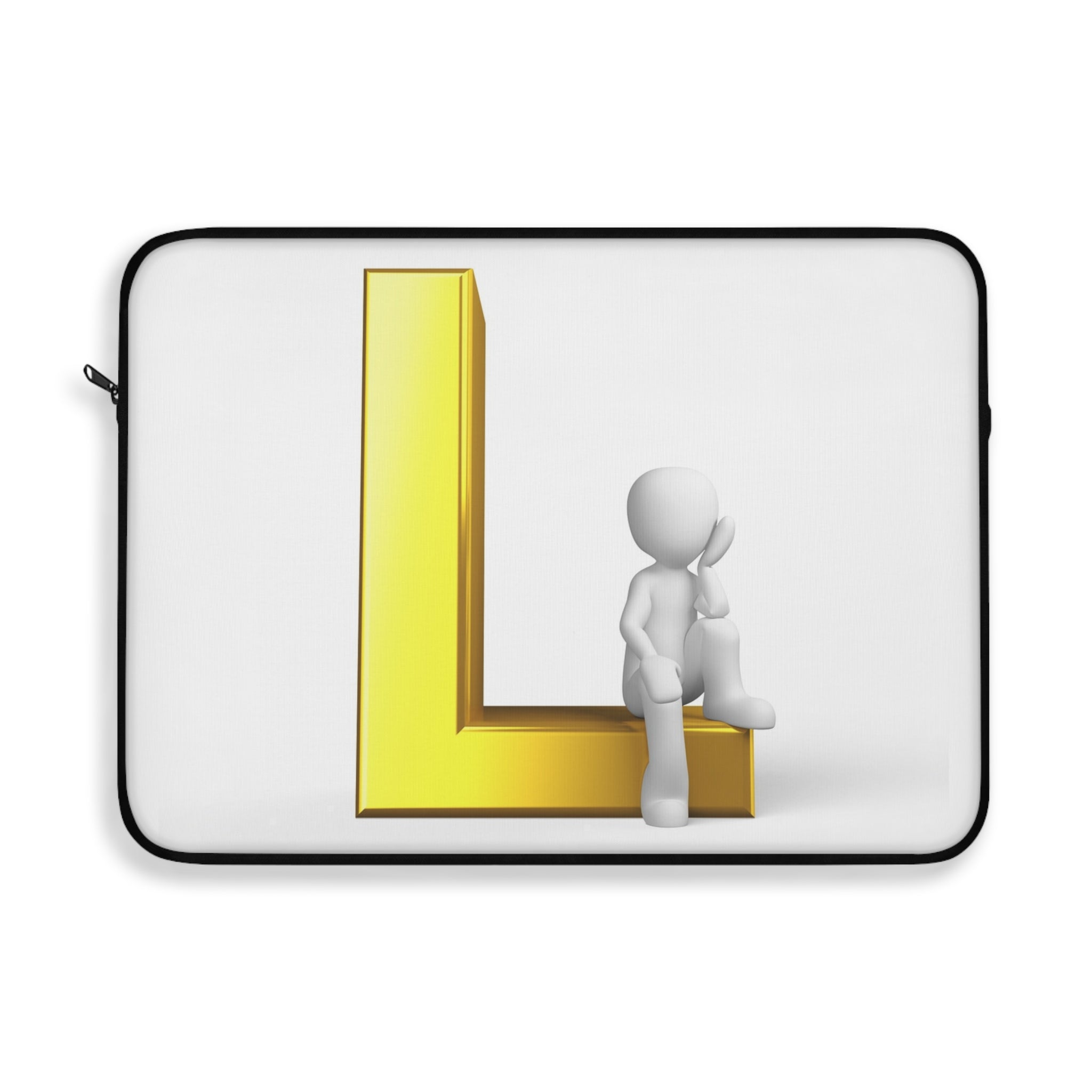 Housse d'ordinateur portable « L » en 3D avec figurine assise | Initiale « L » monogramme