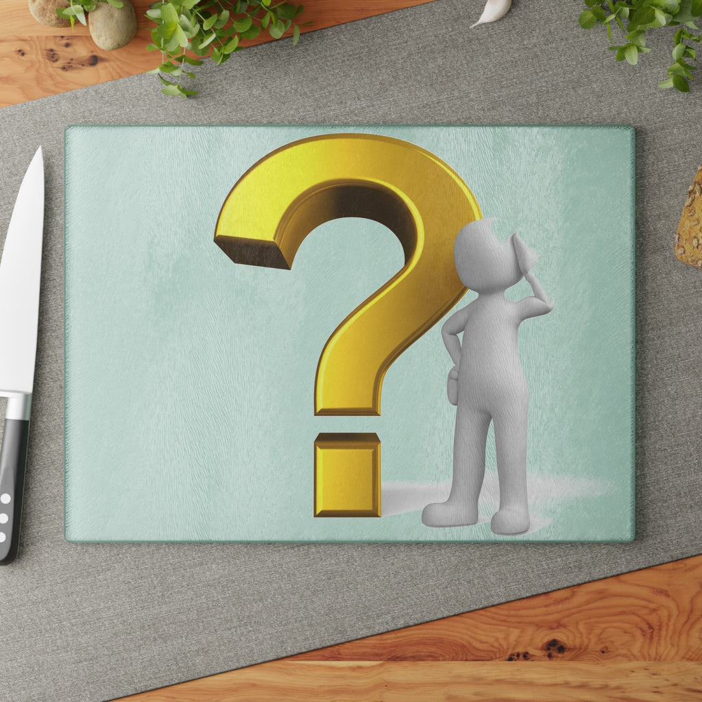3D Gold Question Mark figure Glass Cutting Board | Decorative Kitchen Chopping Board