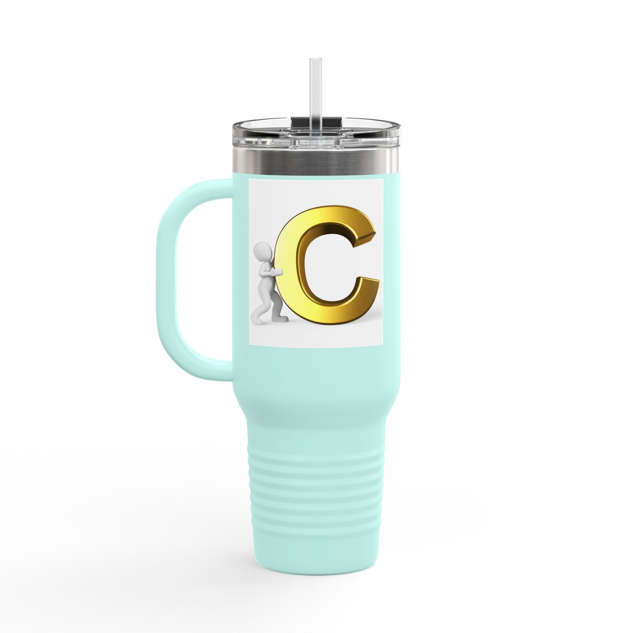 3D Gold Letter C Initial Travel Mug | 40oz Insulated Tumbler