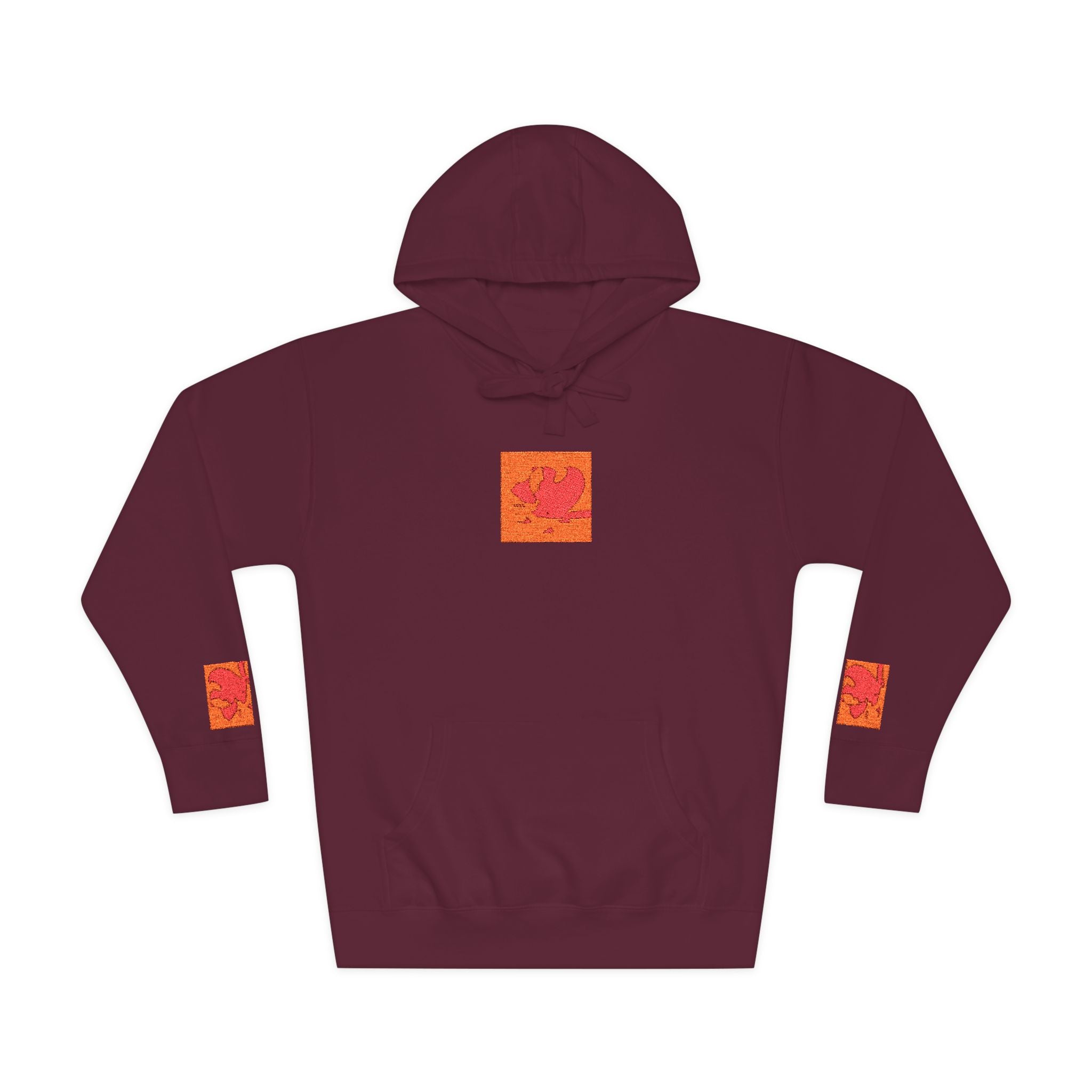 Orange Phoenix Pixel Art Hoodie | Square Chest & Sleeve Patch