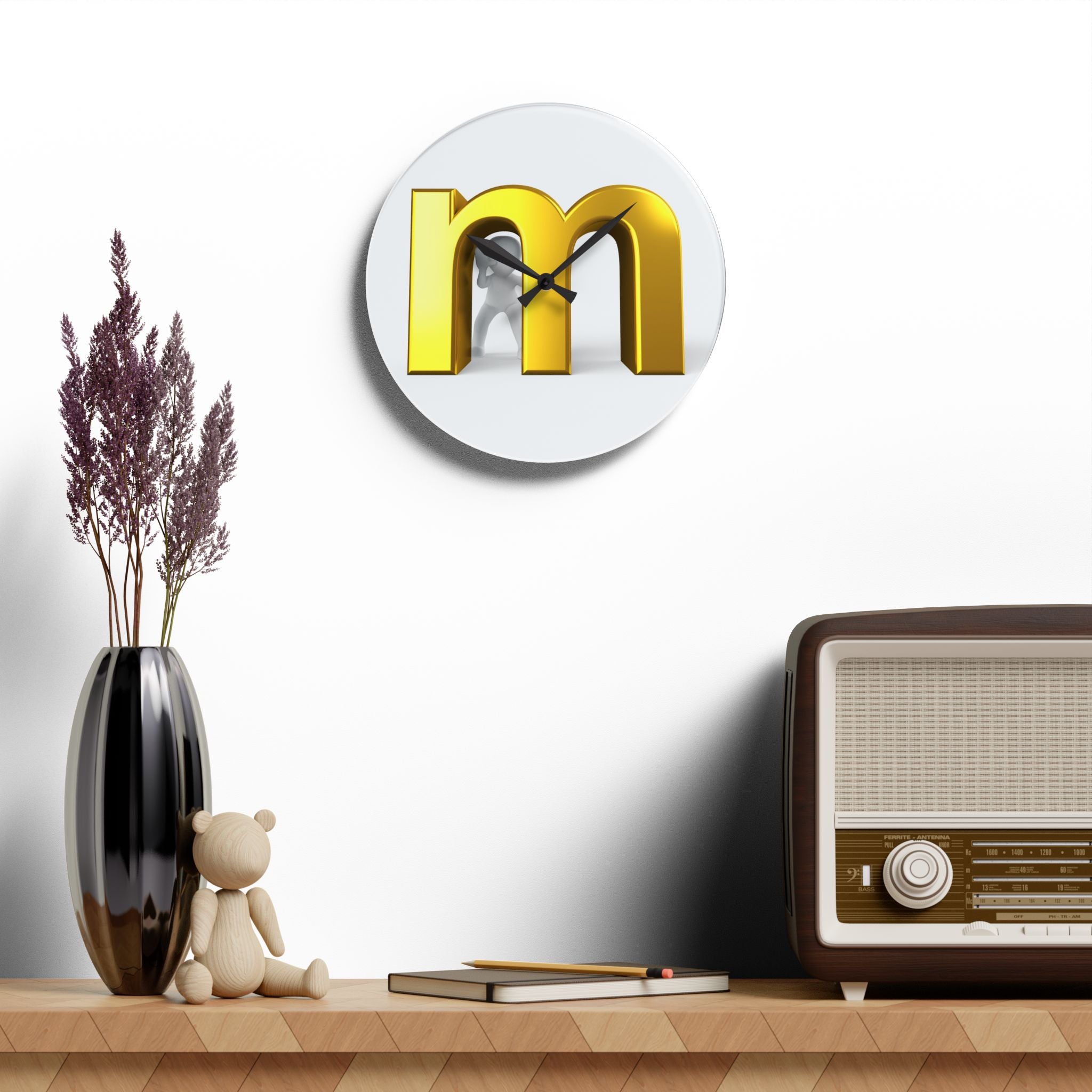 Gold Letter M Acrylic Wall Clock | Modern Monogram Decor