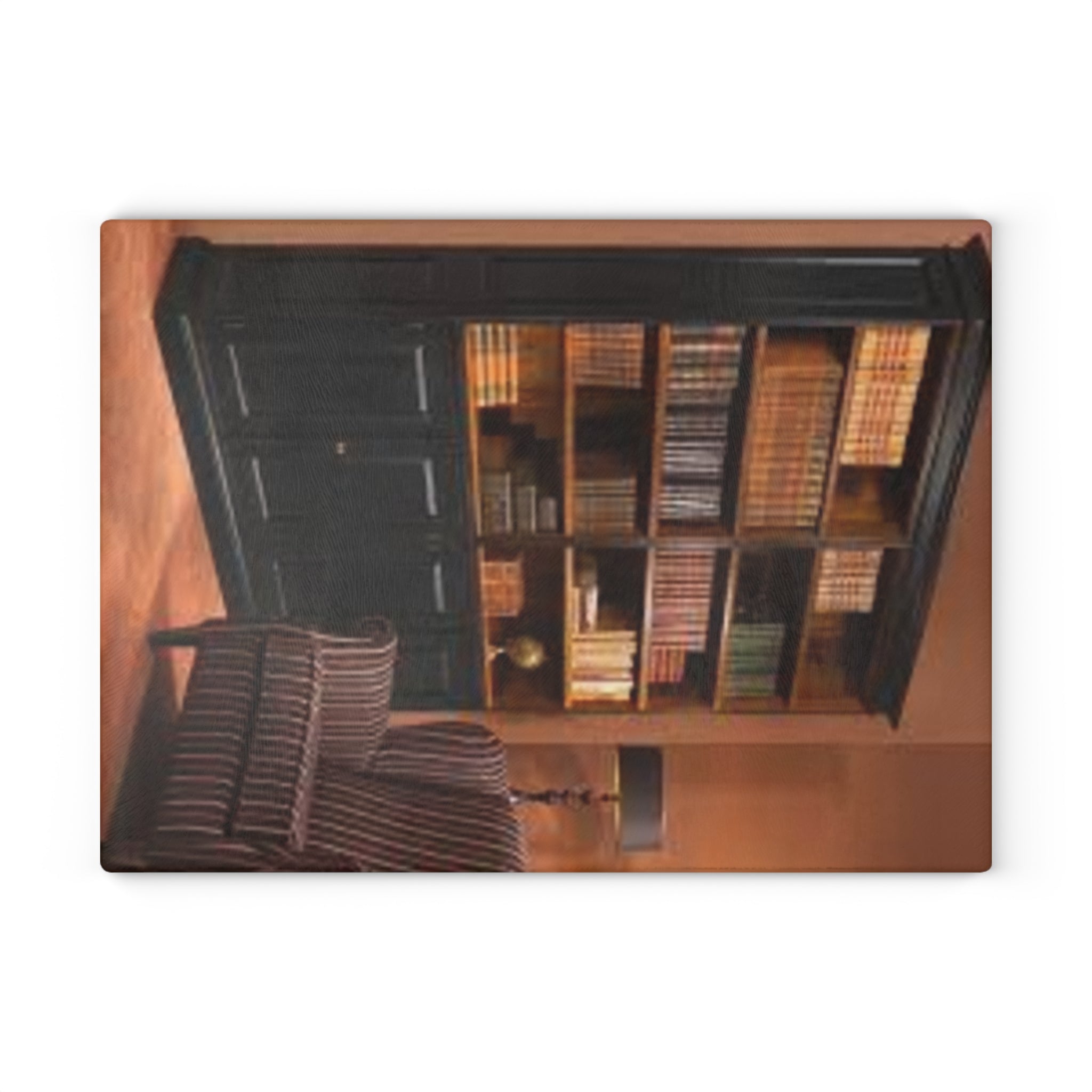 Cozy Library Bookshelf Glass Cutting Board | Kitchen Charcuterie Cheese Board