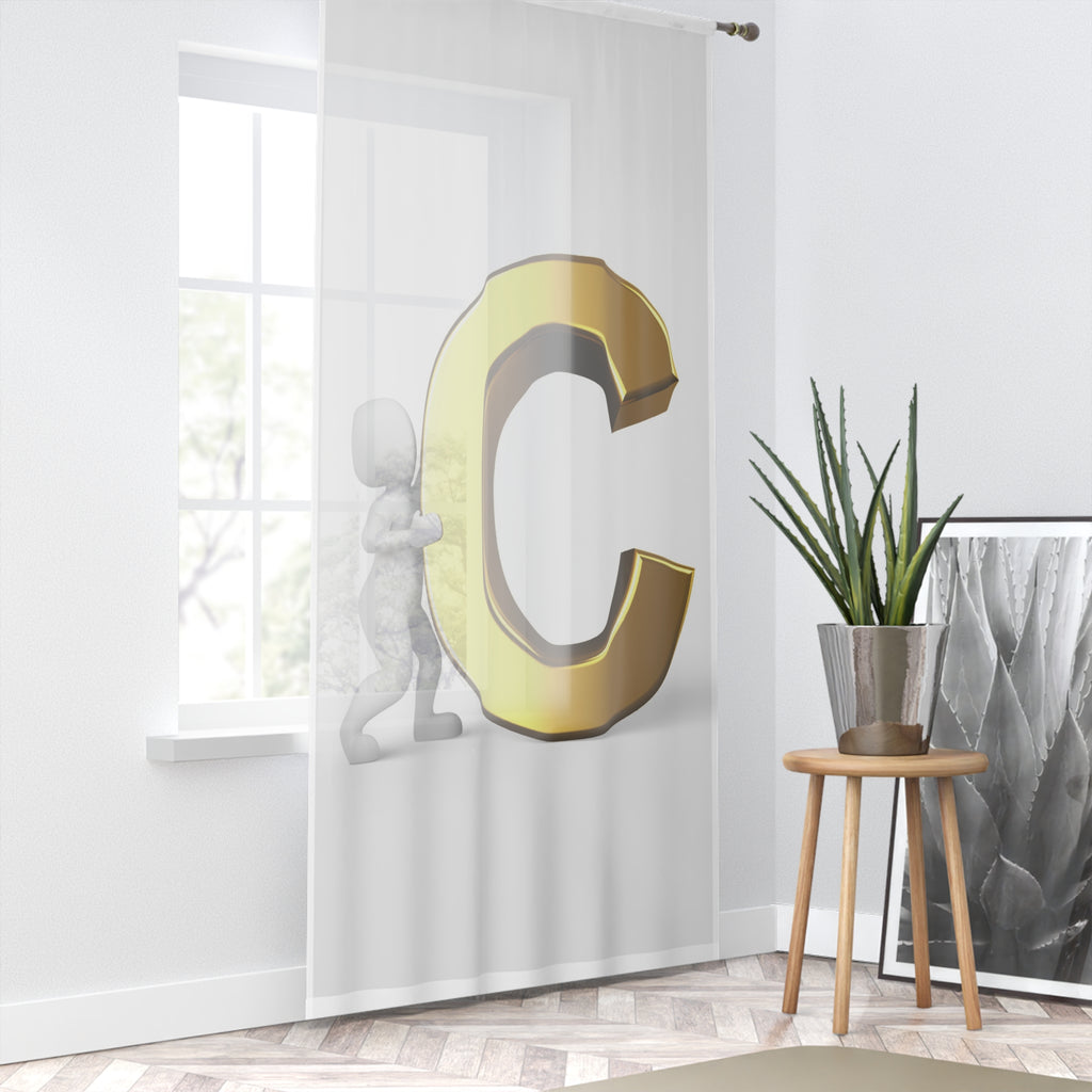Gold Letter C with Figure Window Curtain | Monogram Initial Curtain