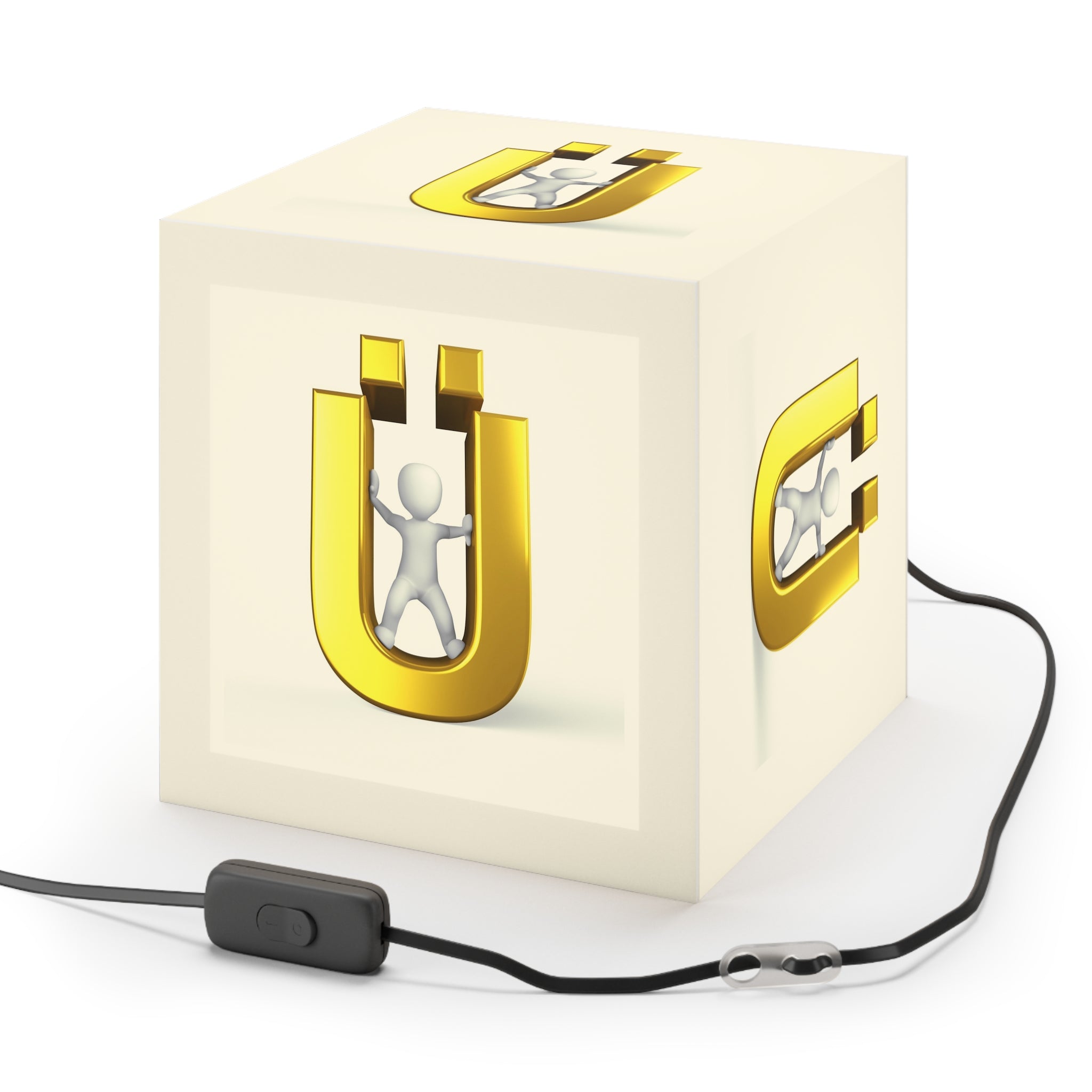 Gold Letter Ü with Figure Light Cube Lamp | Kids Room Nightlight