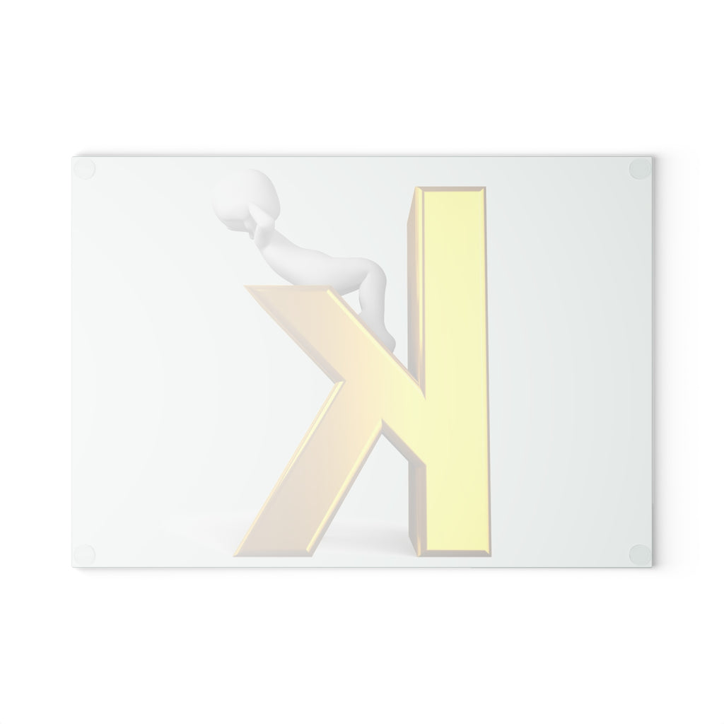 Letter K with Playful Figure Glass Cutting Board | Initial Monogram Kitchen Décor