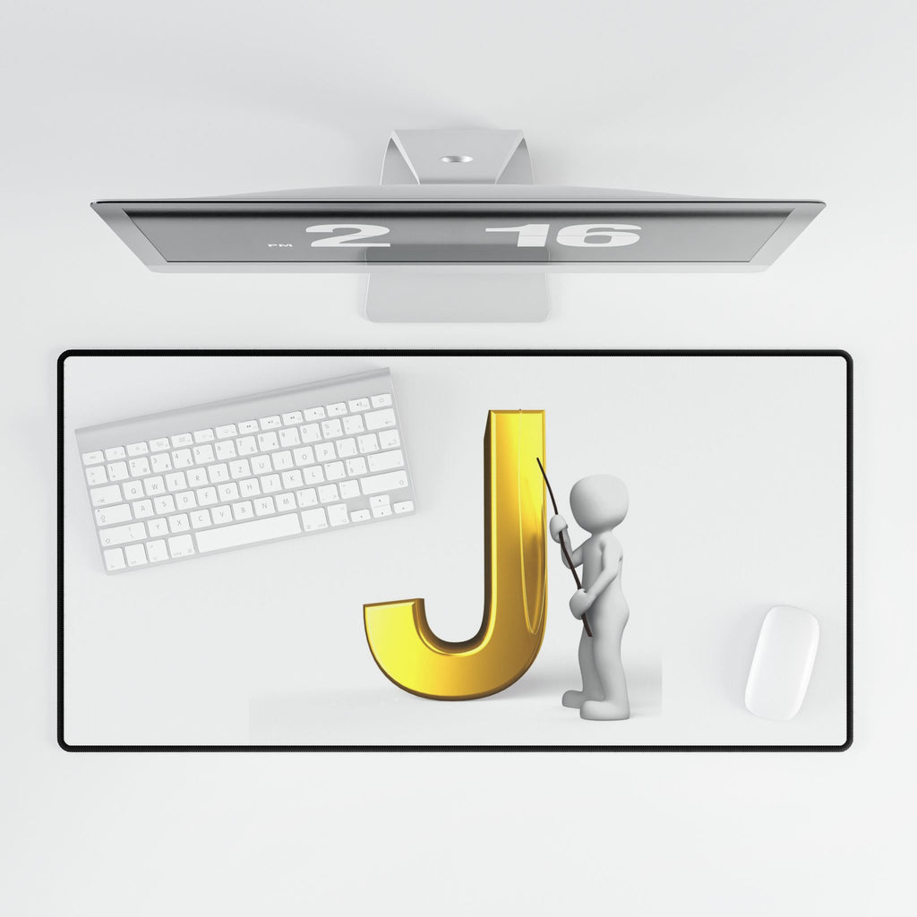 Gold Letter J Illustration Desk Mat | Alphabet Initial Mousepad