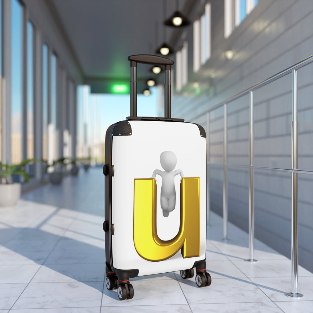 3D Gold Letter U with Figure Suitcase | Personalized Luggage Decal