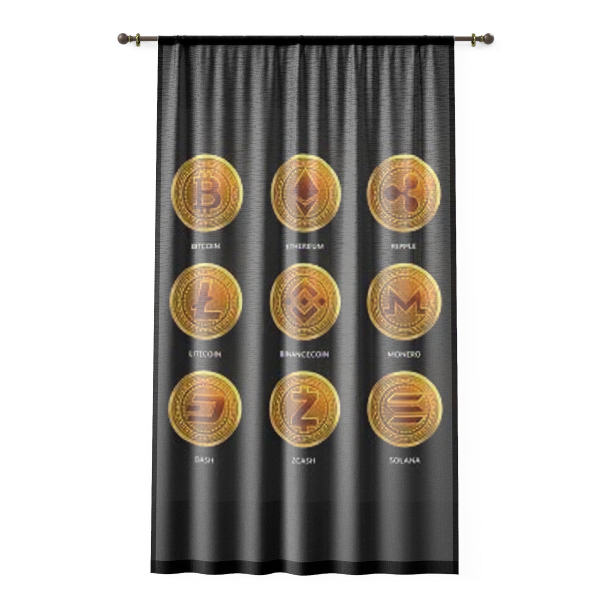 Cryptocurrency Coin Icons Window Curtain | Bitcoin Ethereum Ripple Litecoin Monero