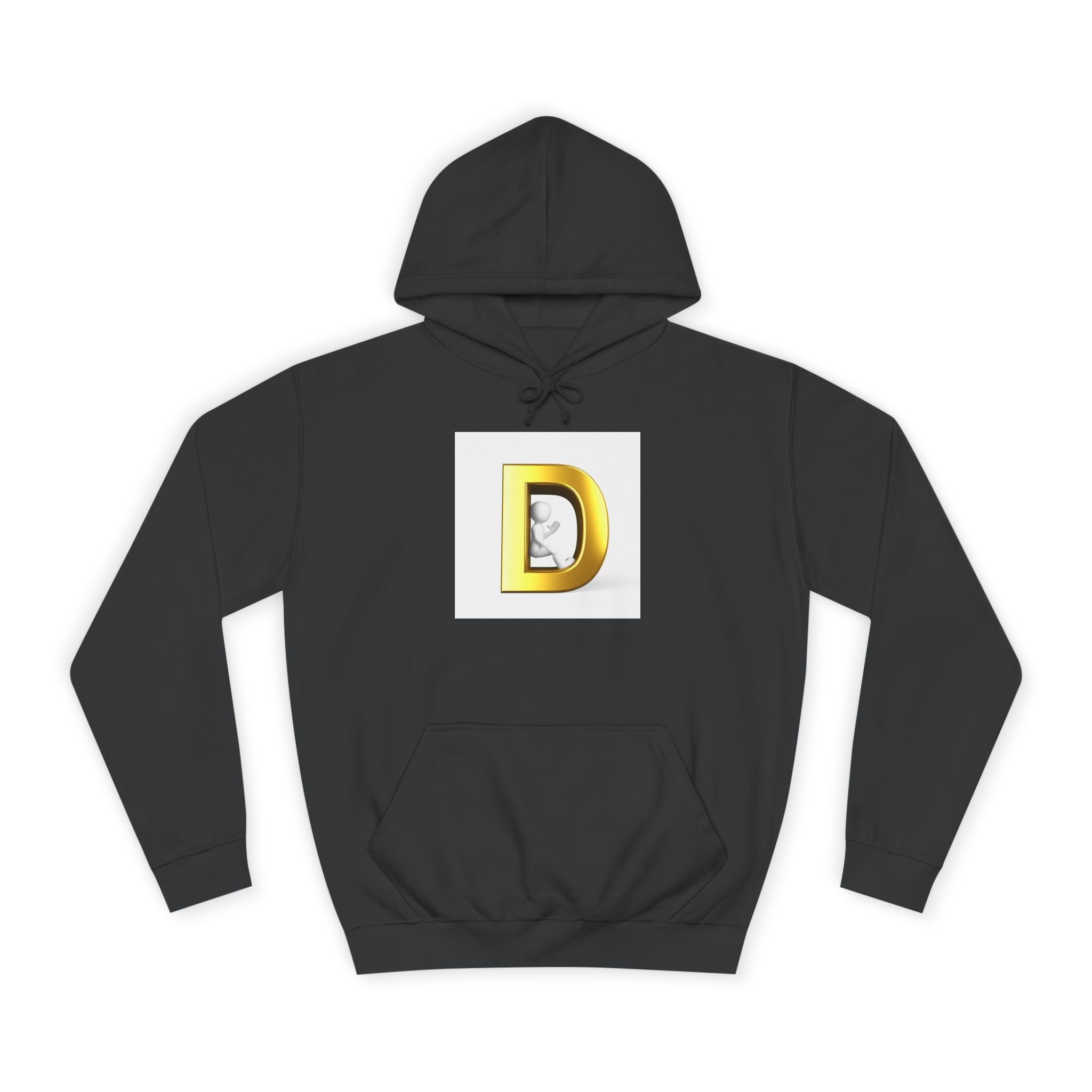 Gold Letter D Hoodie | Monogram Initial Sweatshirt, Metallic 3D Typography