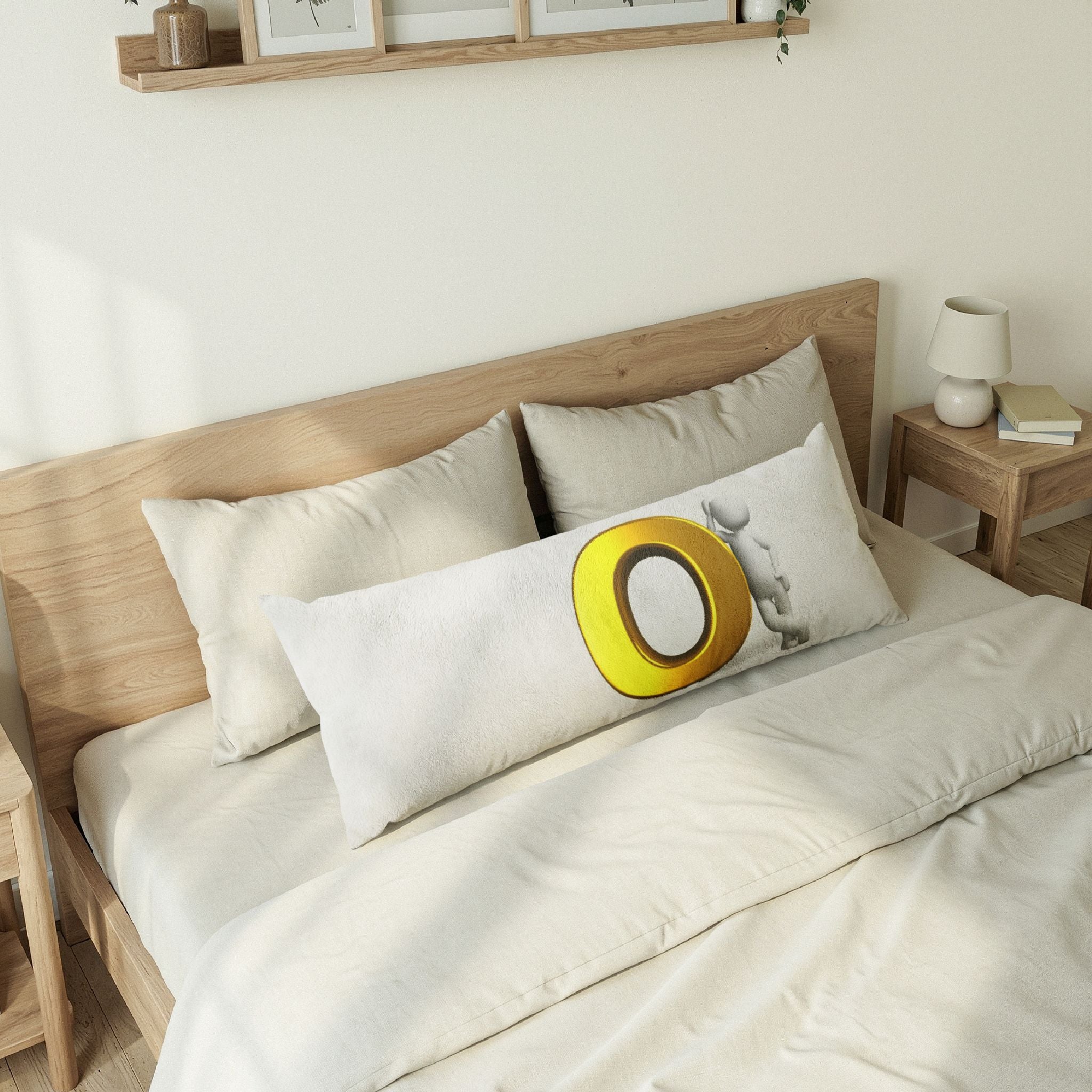 3D Gold Letter O with Leaning Figure Body Pillow | Alphabet Initial Pillowcase