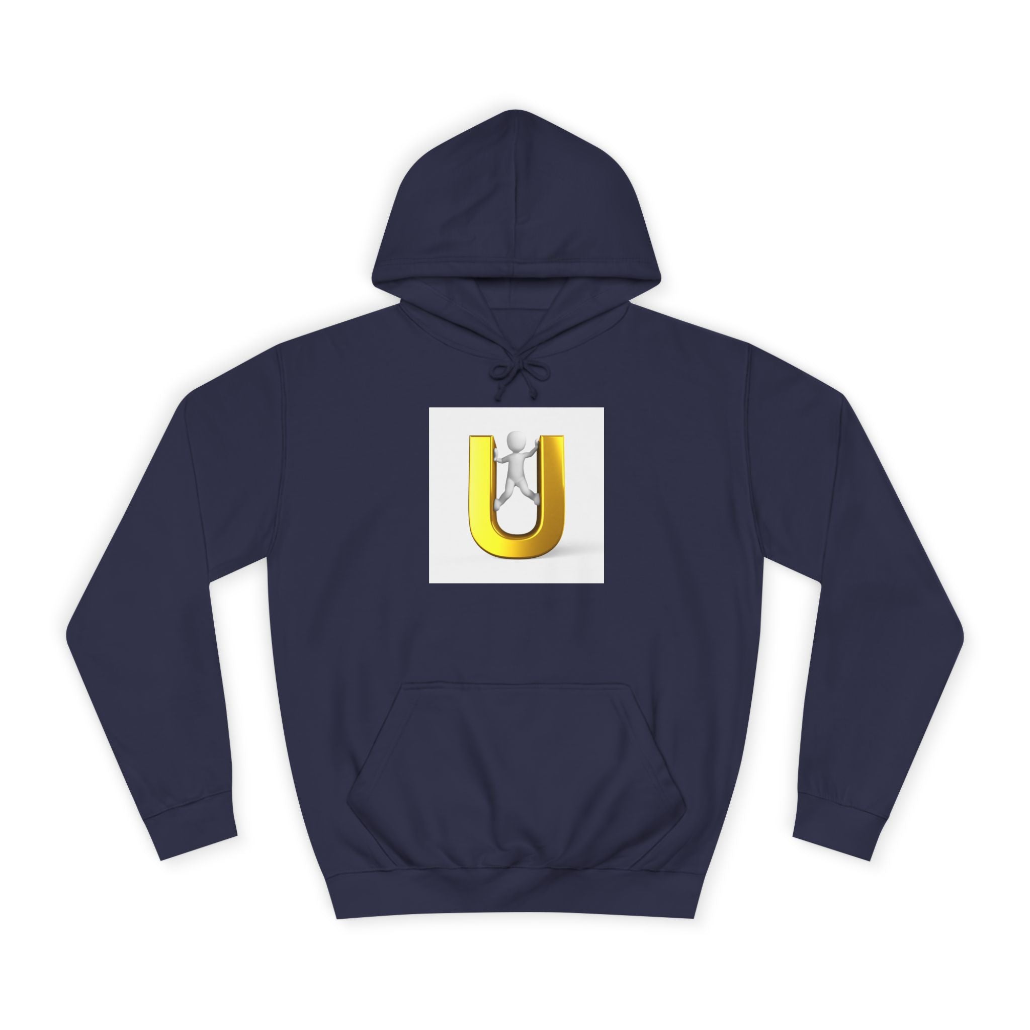 Sweat à capuche lettre U 3D Or | Sweat-shirt typographique bonhomme allumette grimpant
