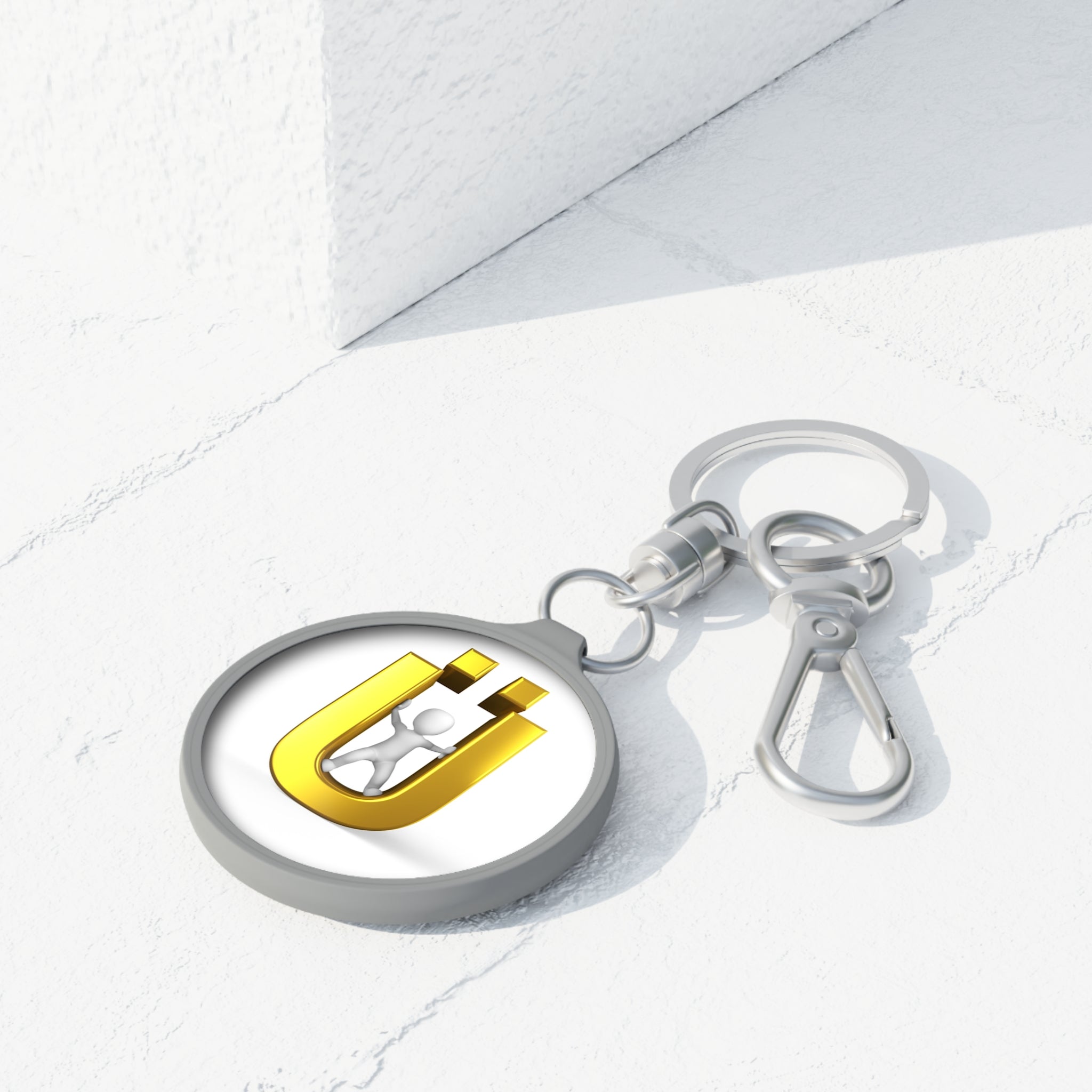 Golden Letter Ü with person keyring tag | Round Keychain