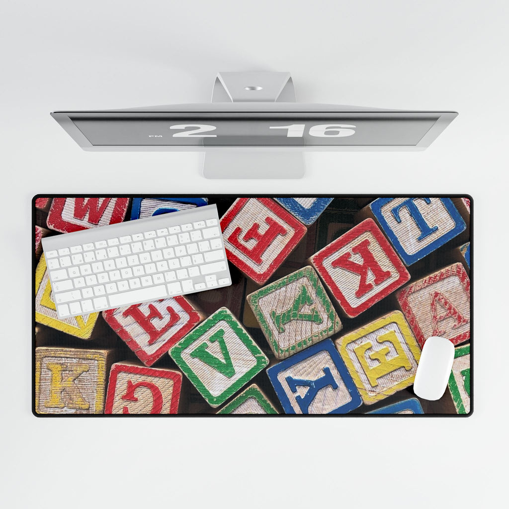 Vintage Wooden Alphabet Blocks Desk Mat | Kids Playroom Mousepad