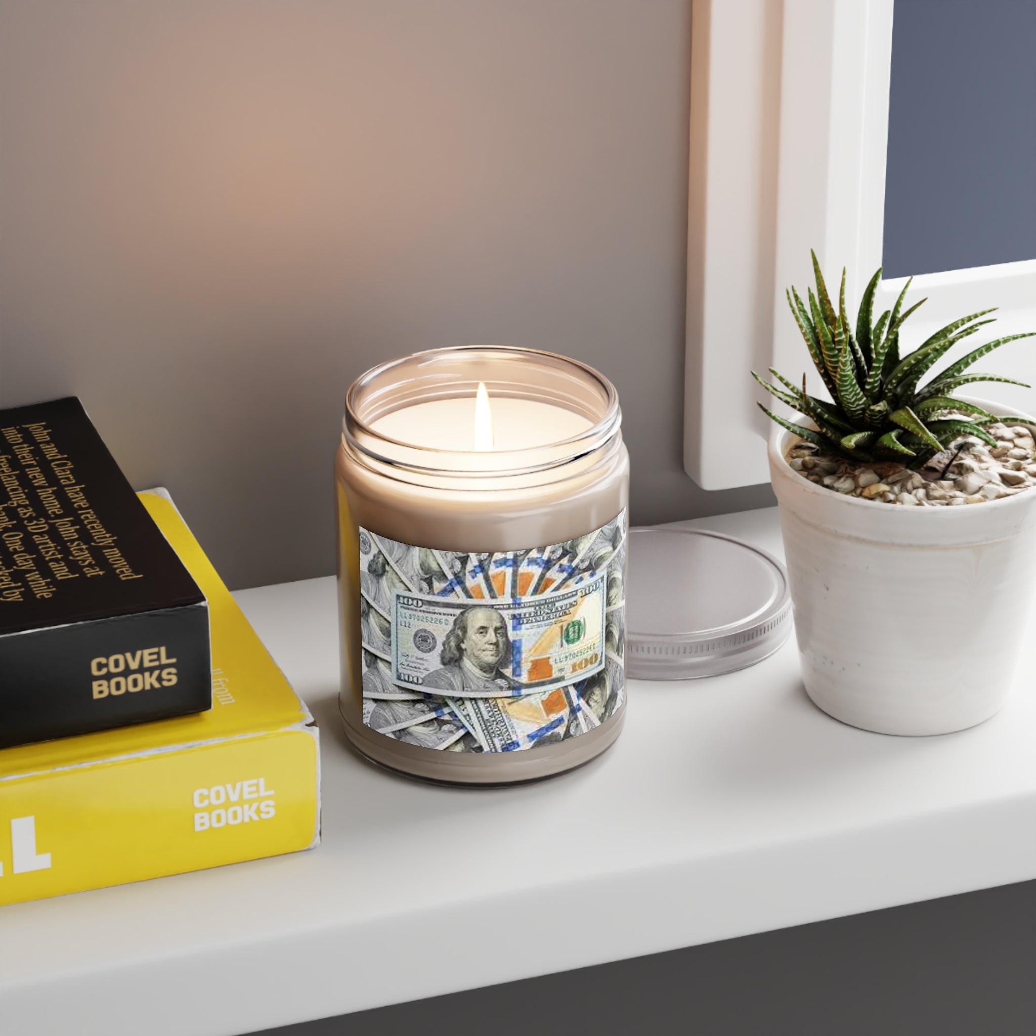 Money Stack Candle jar | Soy Candle 9oz with White Lid