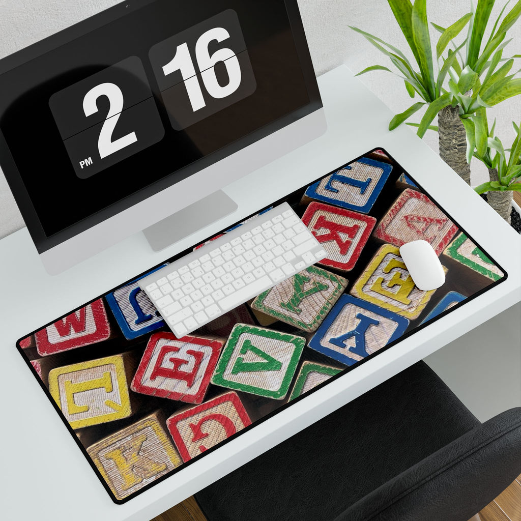 Vintage Wooden Alphabet Blocks Desk Mat | Kids Playroom Mousepad