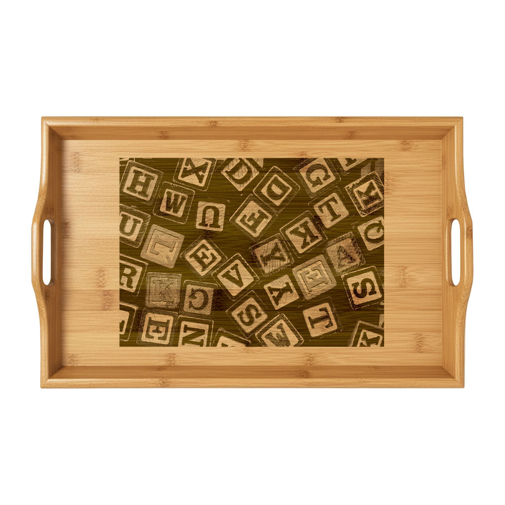 Vintage Alphabet Blocks Bamboo Serving Tray | Engraved Letter Blocks