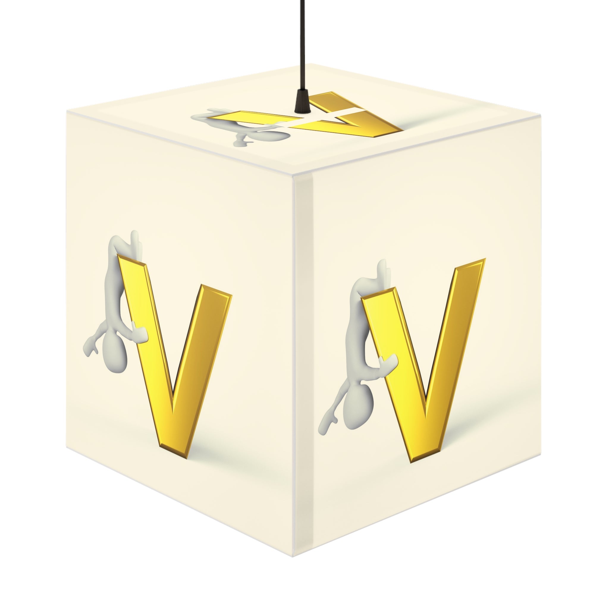 Lampe cube lumineuse avec lettre V dorée | Suspension monogramme