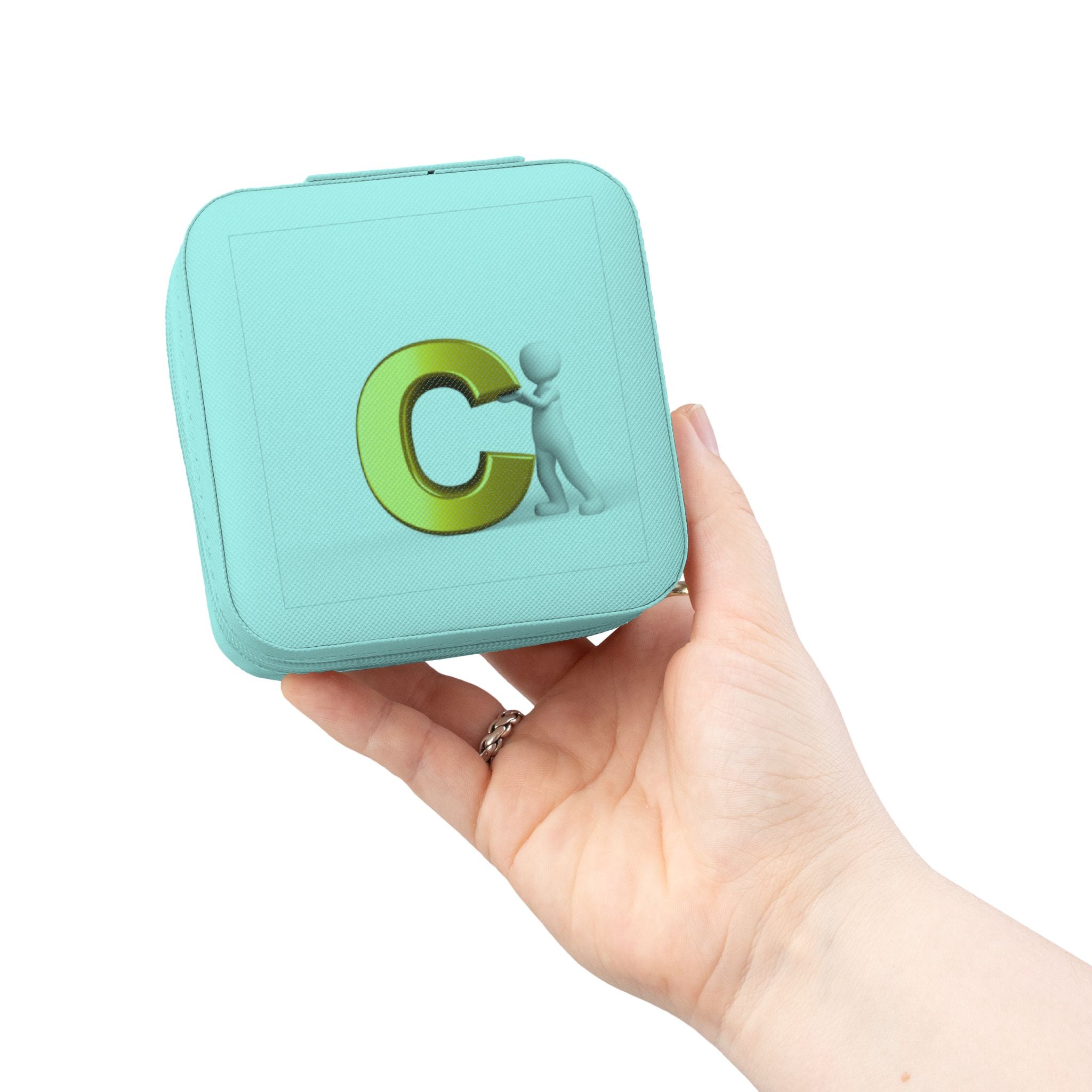 Étui de voyage compact rose pour bijoux initial C lettre dorée