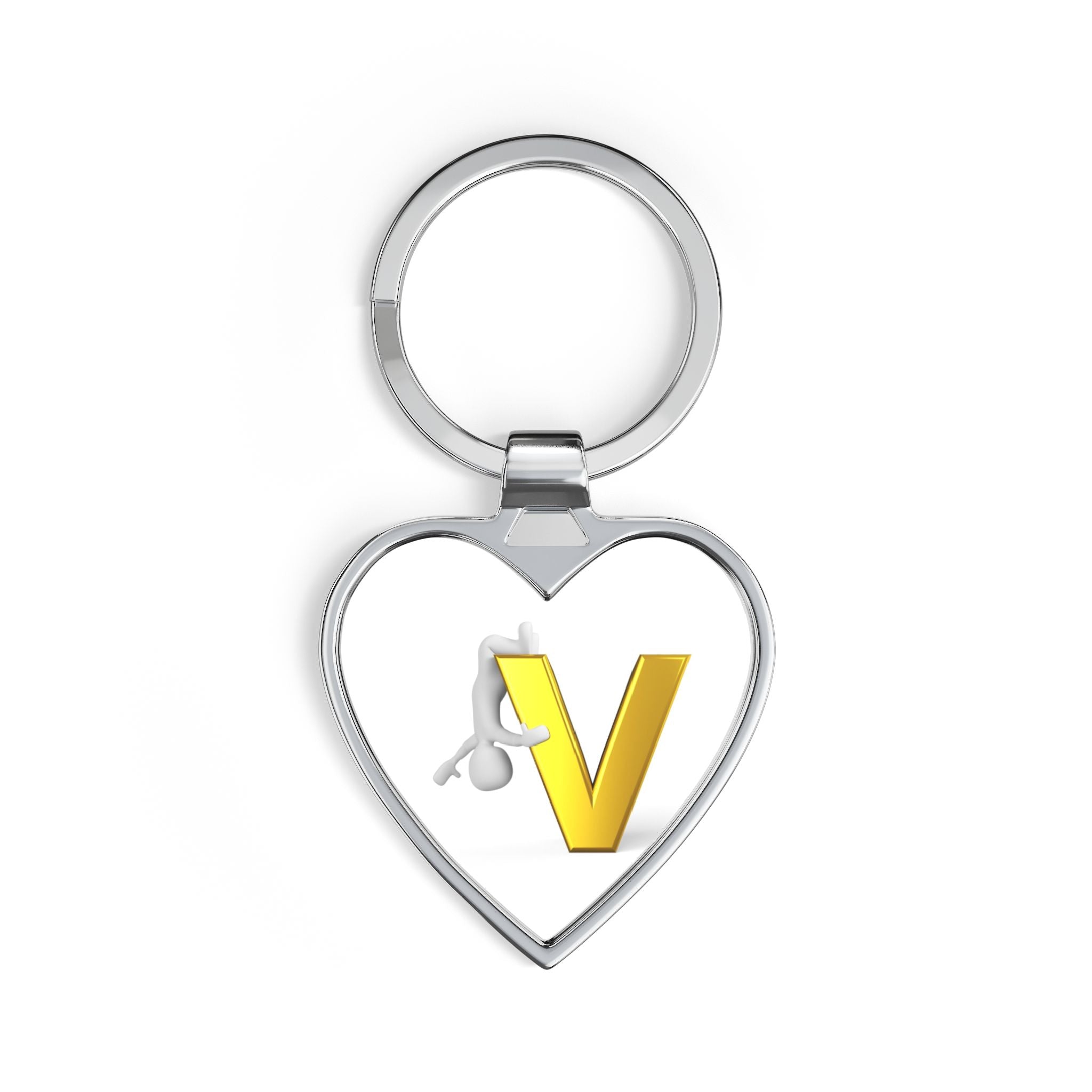 Gold V Letter Heart Keychain | Initial V Keyring, Monogram Keychain