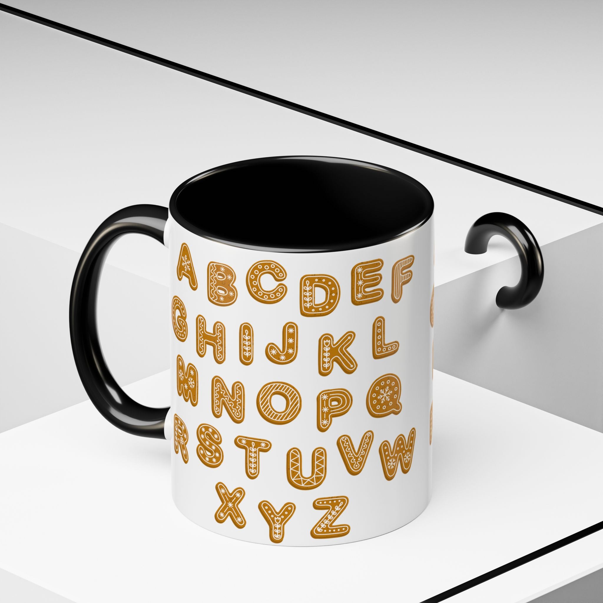 Lebkuchen-Alphabet-Tasse Akzent-Kaffeetasse | Keksbuchstaben-Muster