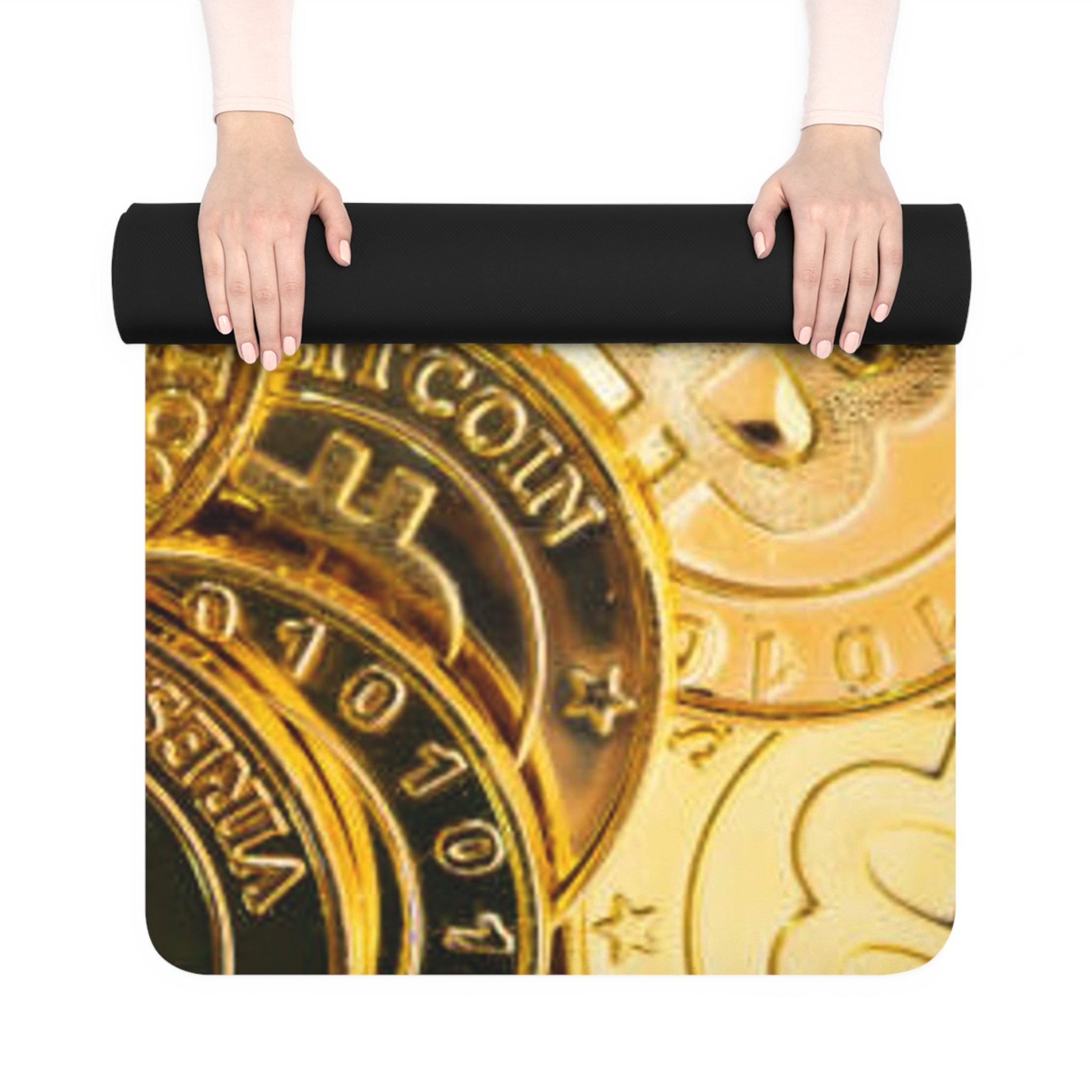 Gold Bitcoin Coin Pattern Rubber Yoga Mat | Crypto Cryptocurrency Exercise Mat