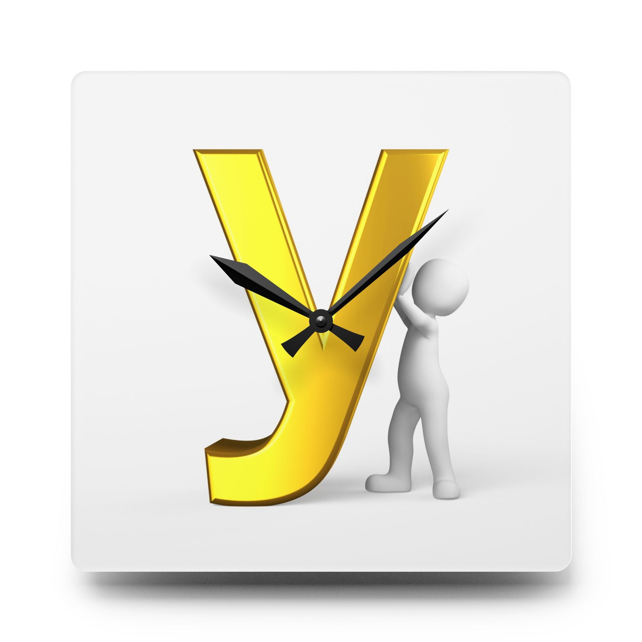 Horloge murale avec lettre Y dorée en 3D | Décoration d'intérieur initiale alphabet