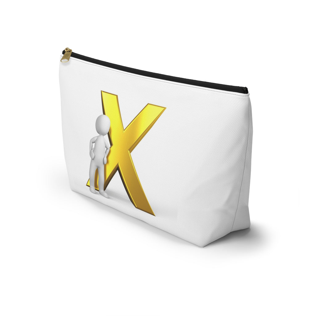 Gold Letter X with Stick Figure Accessory Pouch | T-Bottom Zipper Pouch