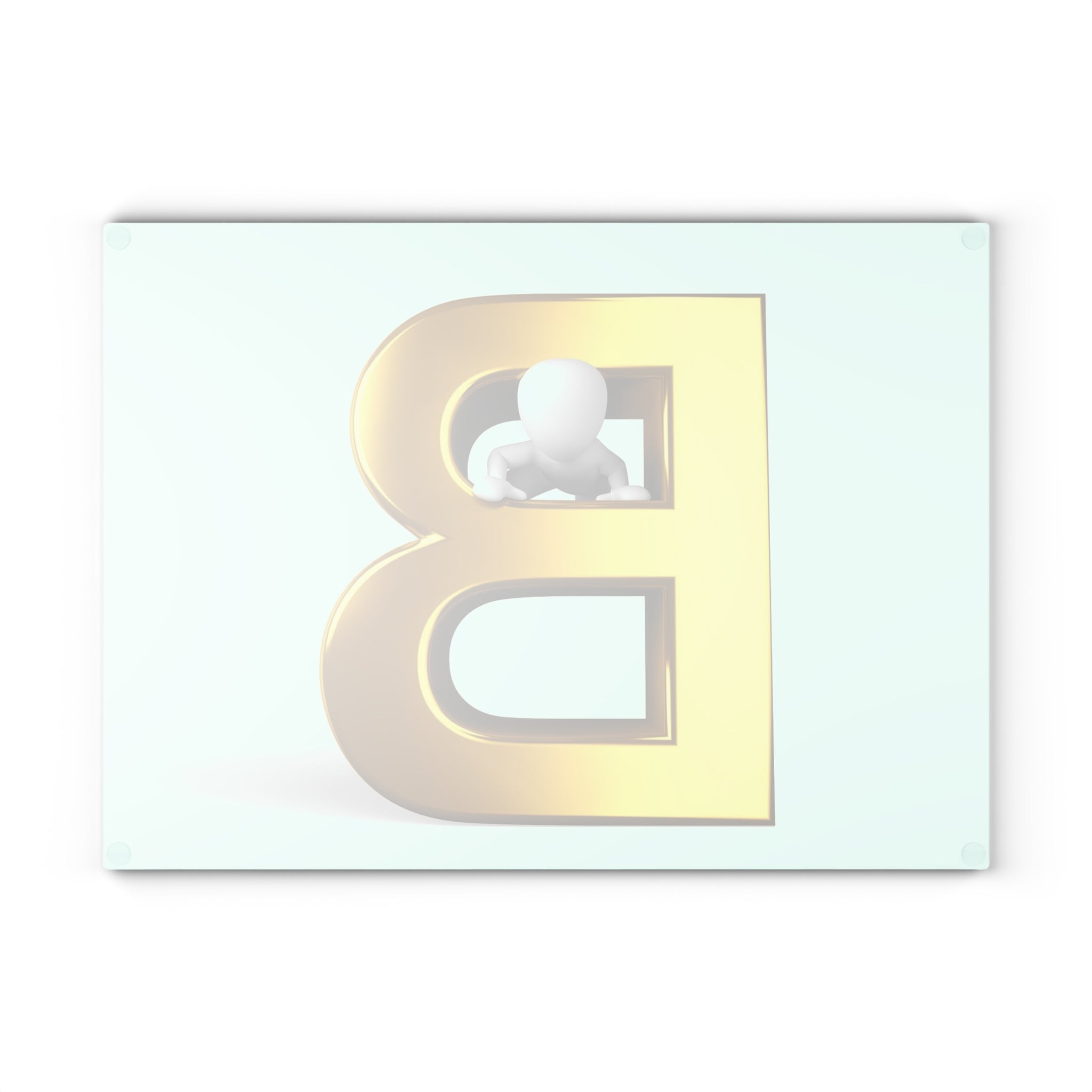 Gold Letter B with 3D Figure Glass Cutting Board | Alphabet Initial Kitchen Decor