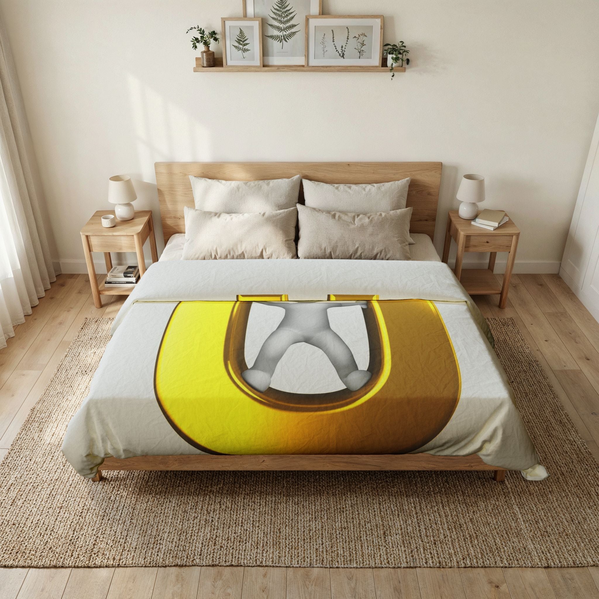 3D Gold Ü Letter Illustration Cotton Duvet Cover | Alphabet Monogram