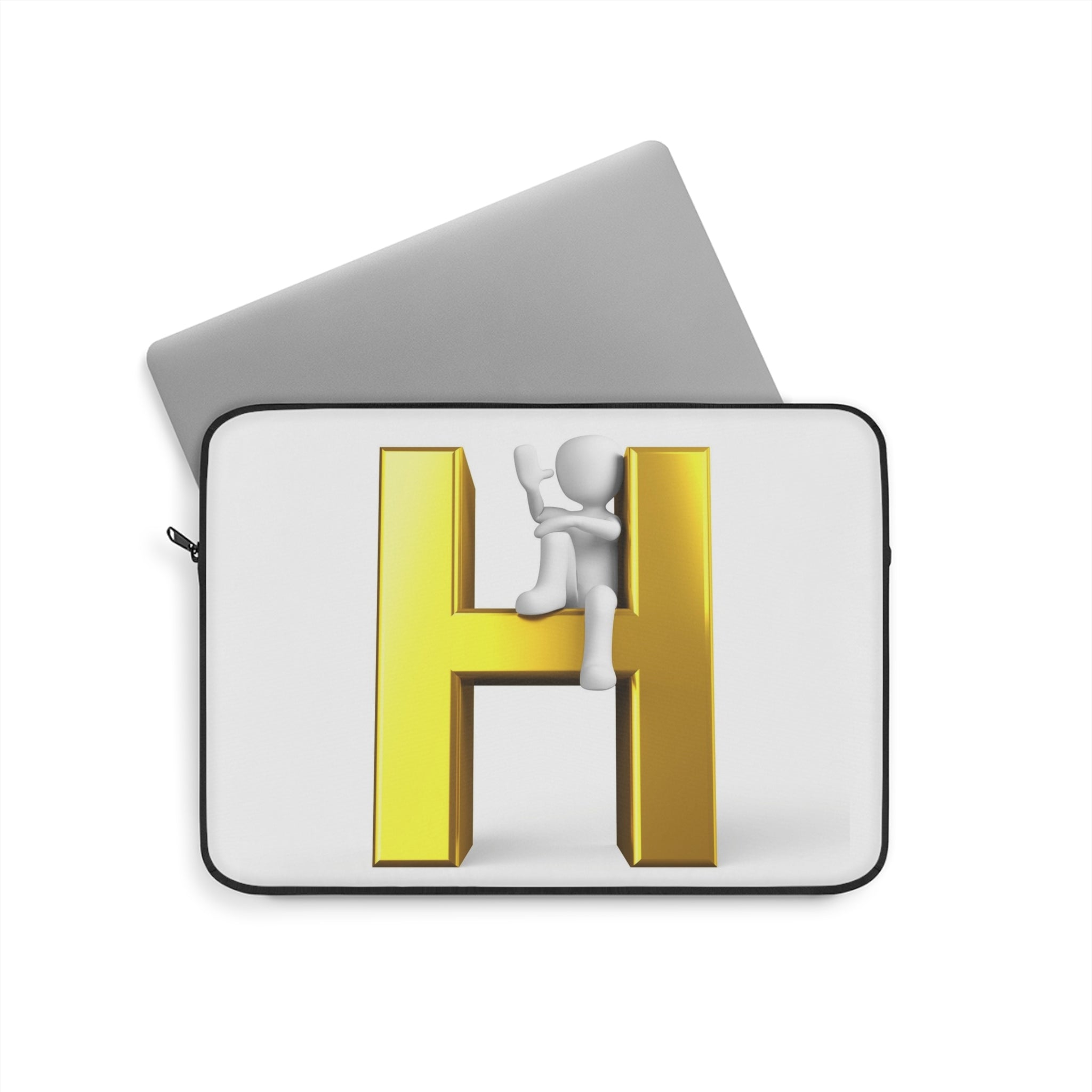 Gold 3D Letter H with Climbing Figure Laptop Sleeve | Monogram H