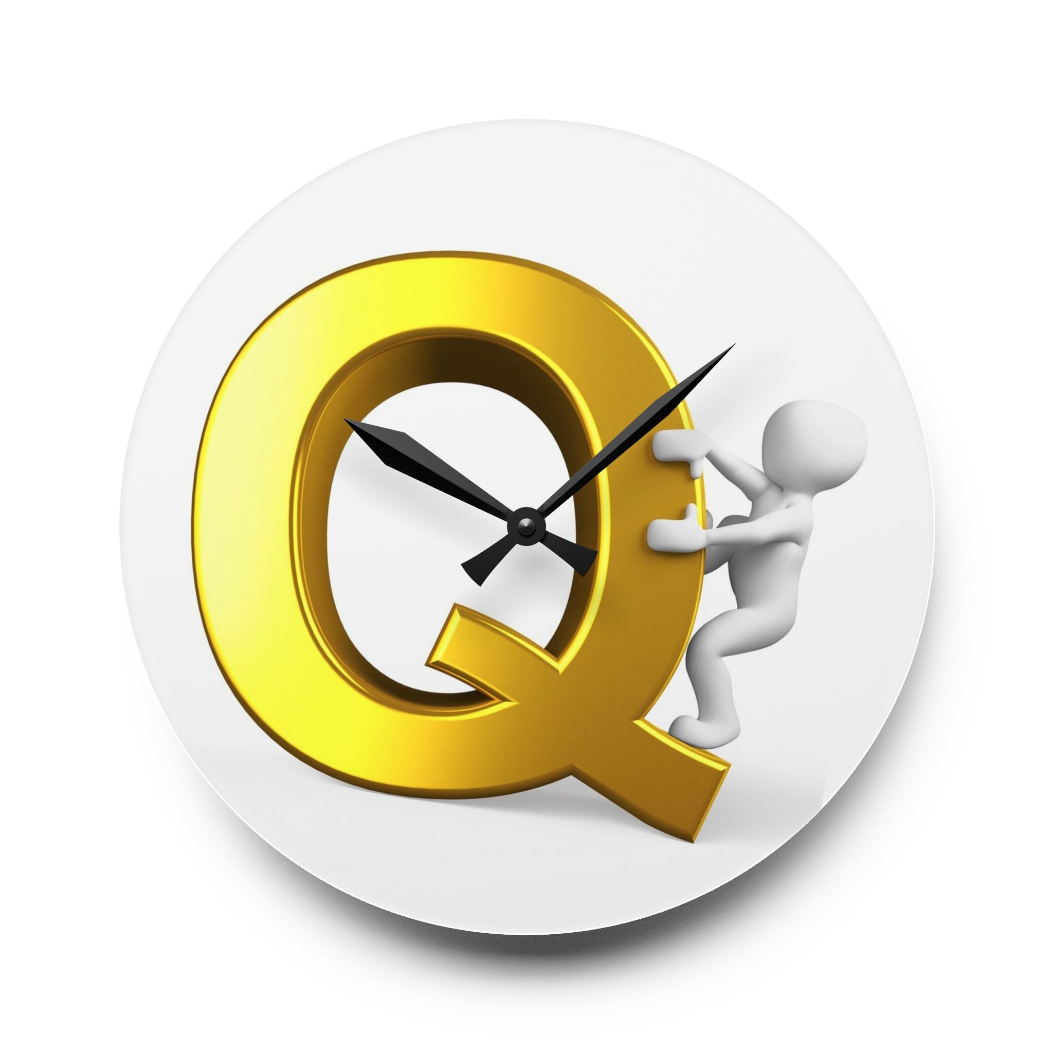 Horloge Murale Acrylique Dorée Lettre Q avec Figurine Grimpeur | Décor Monogramme Initial