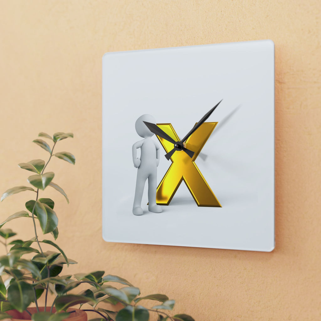 Gold X Logo Acrylic Wall Clock | Minimal 3D Lettering