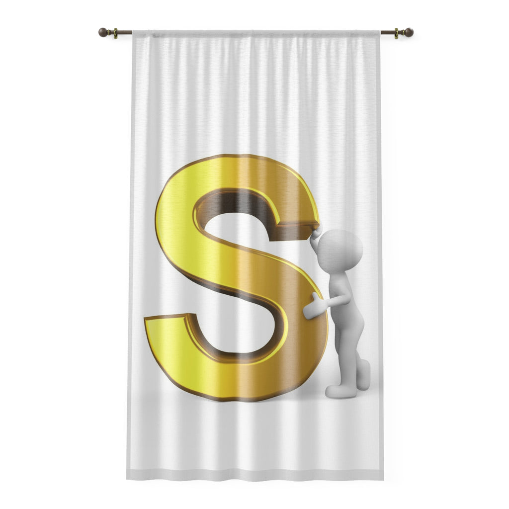 Gold Letter S Monogram Window Curtain | Single Initial Letter S Curtain