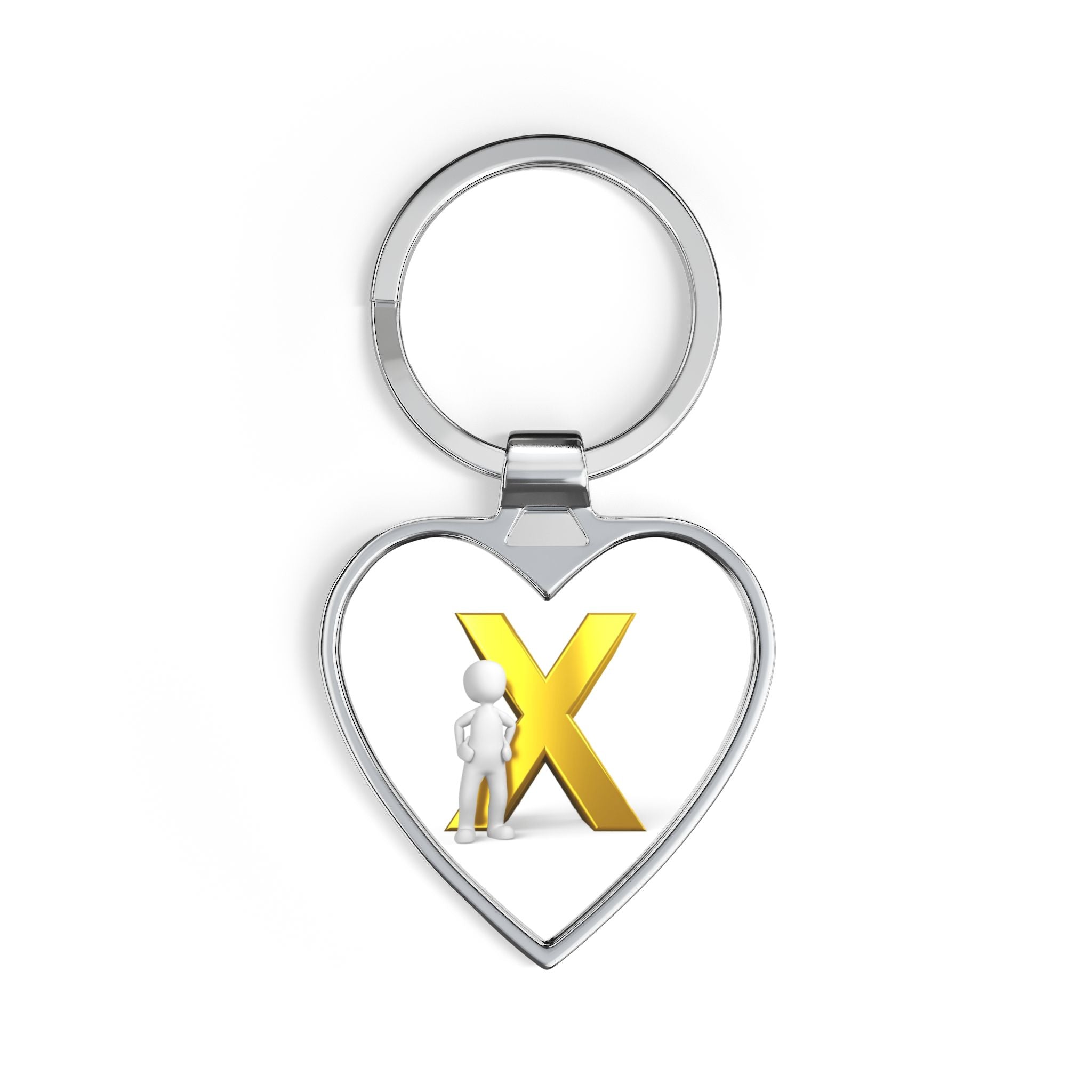 Gold X Letter with Figure Heart Keychain | Initial X keychain