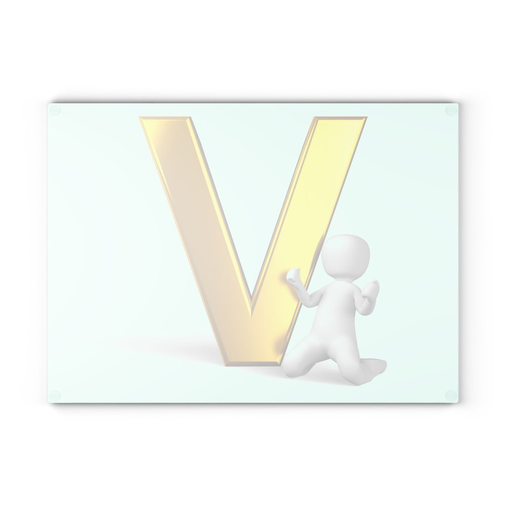 Gold Letter V with 3D Person Glass Cutting Board | Monogram Kitchen Décor