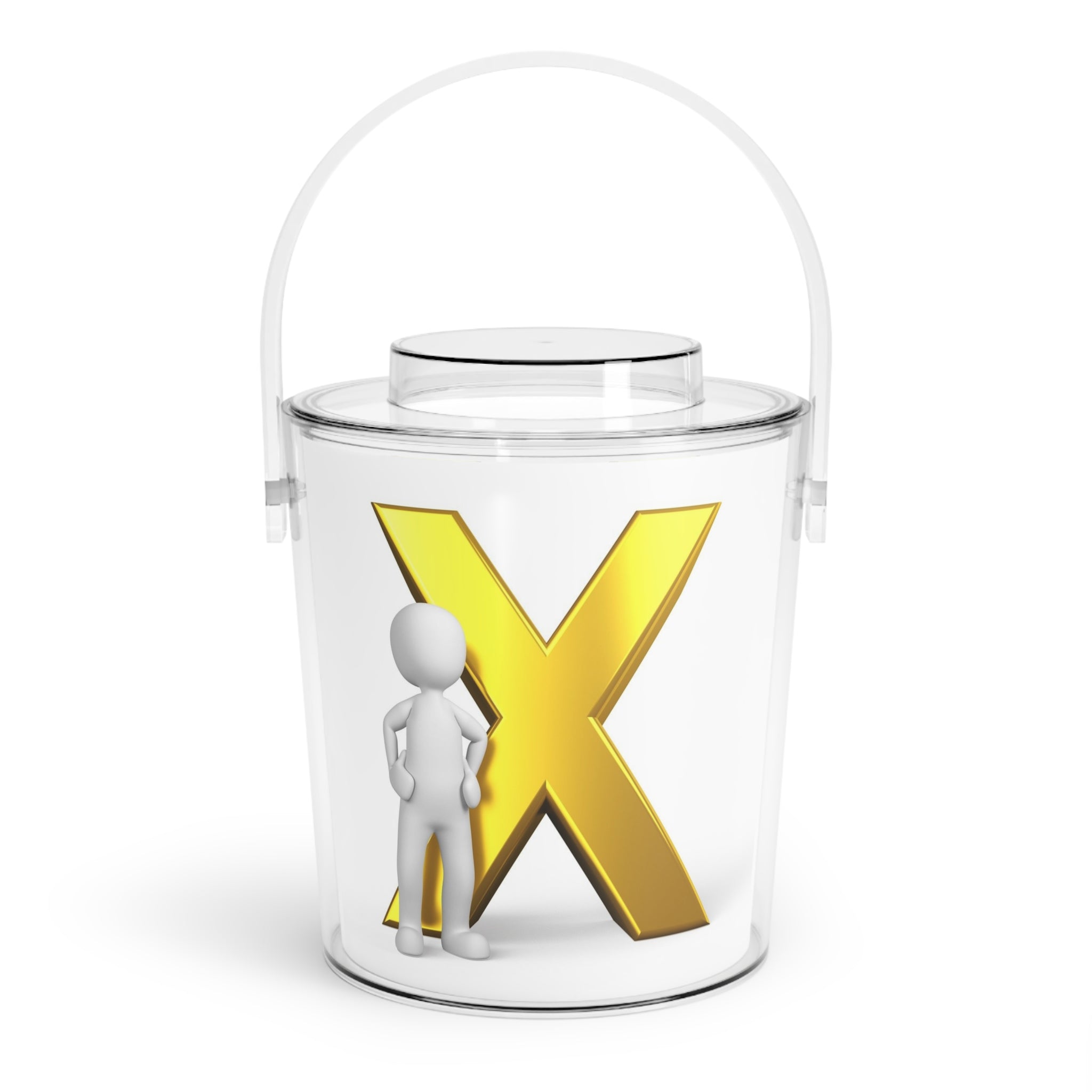 Gold X Monogram Ice Bucket with Tongs | Acrylic Cooler, Party Bar Accessory