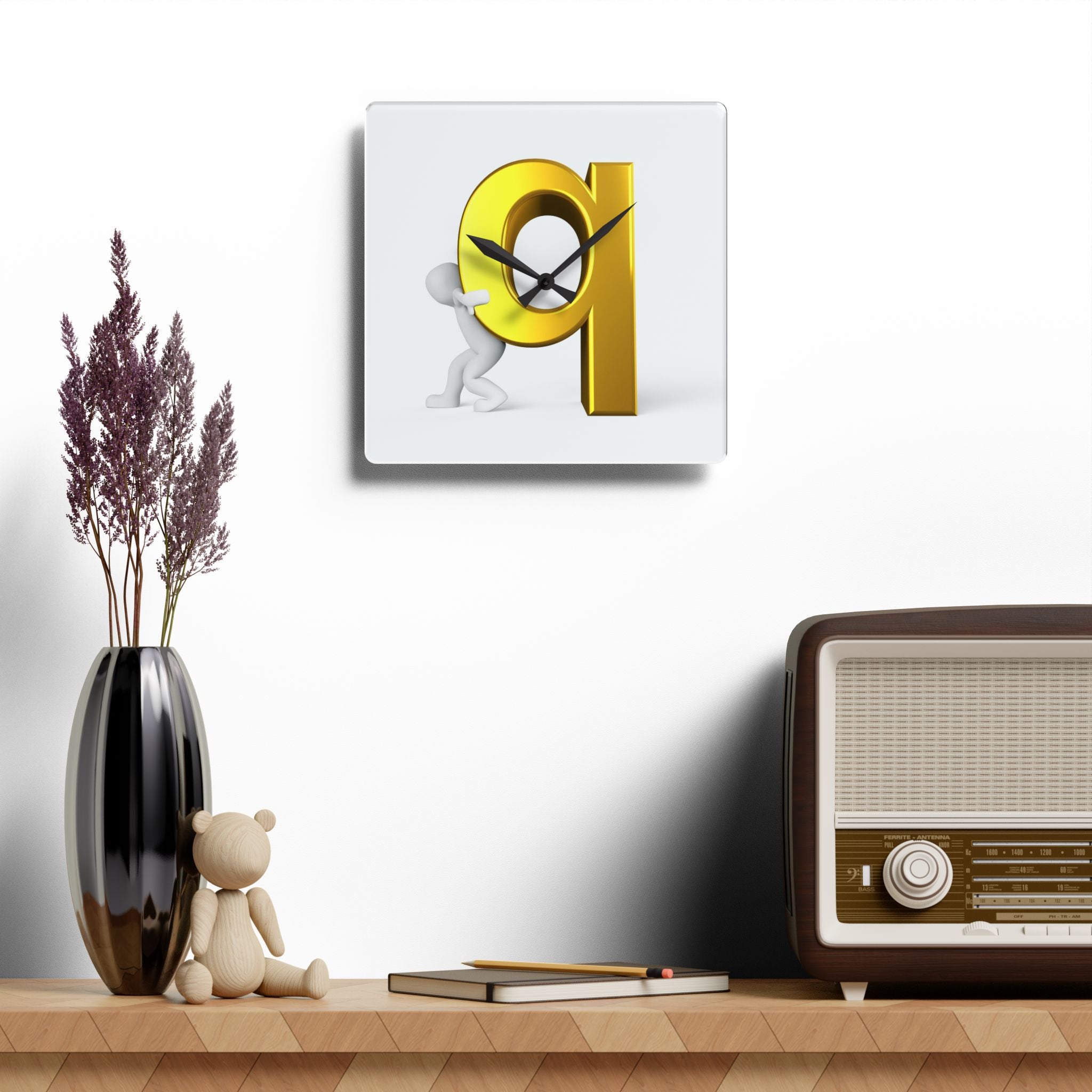 3D Gold Letter Q Design Acrylic Wall Clock | Modern Alphabet Home Decor