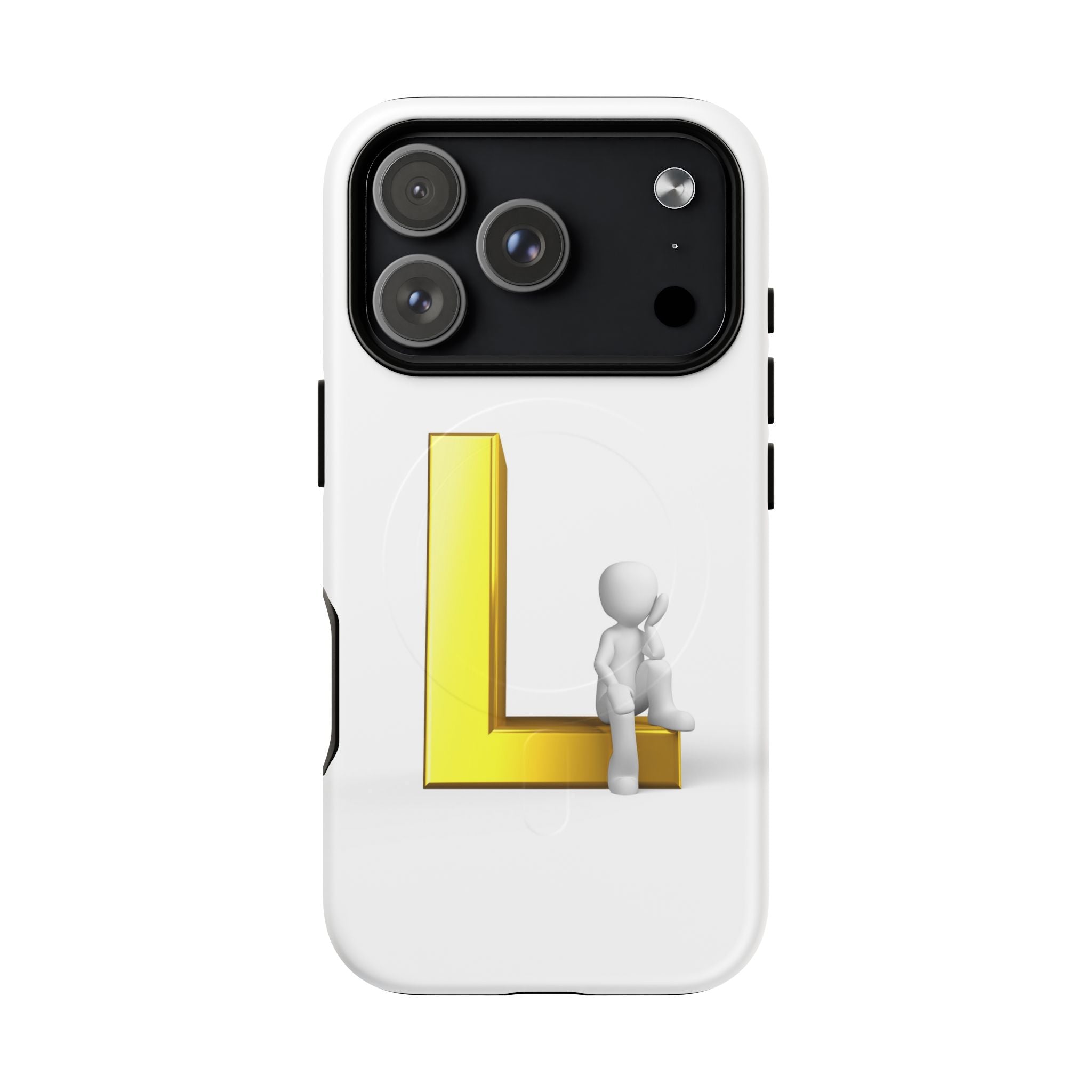 Yellow 3D Letter L with Sitting Figure phone case | Tough Magnetic Case