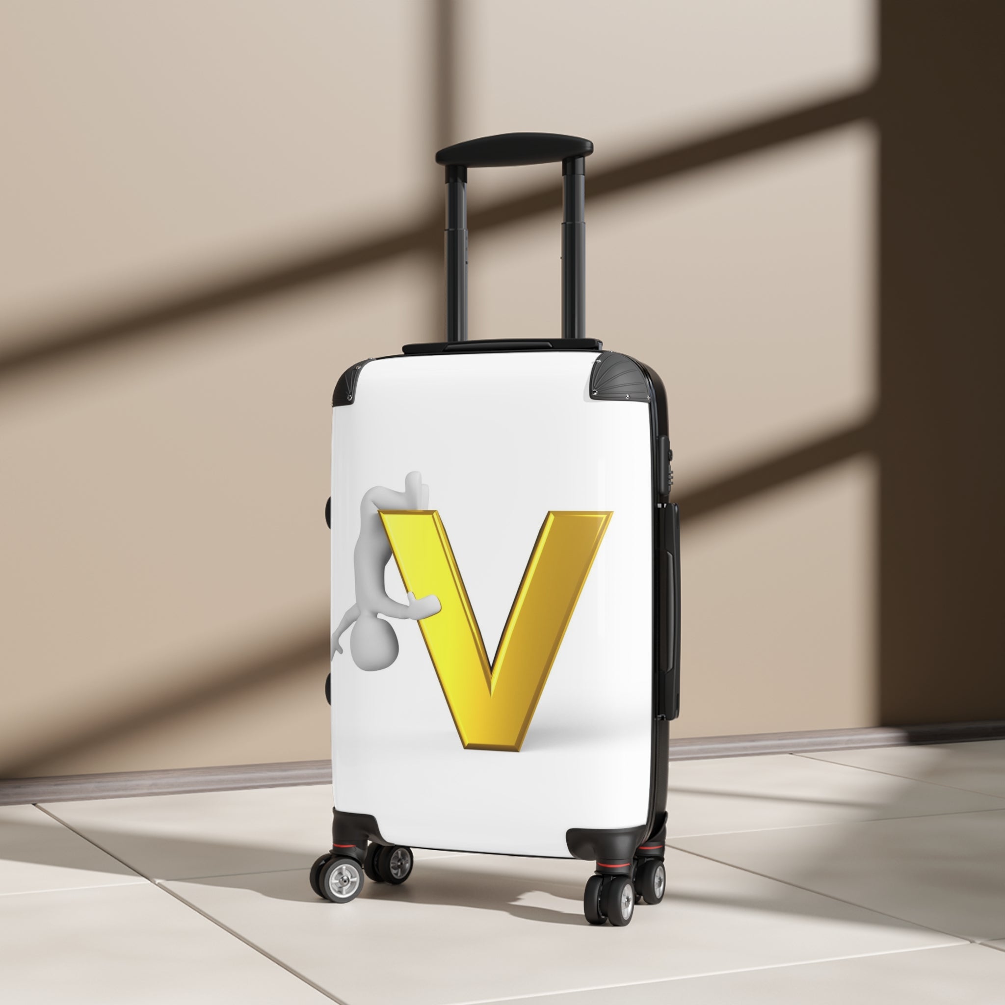 Golden Letter V Illustration Suitcase | Monogram Carry-On Luggage