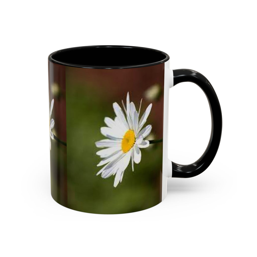 White Daisy Floral Accent Mug | 11oz or 15oz Ceramic