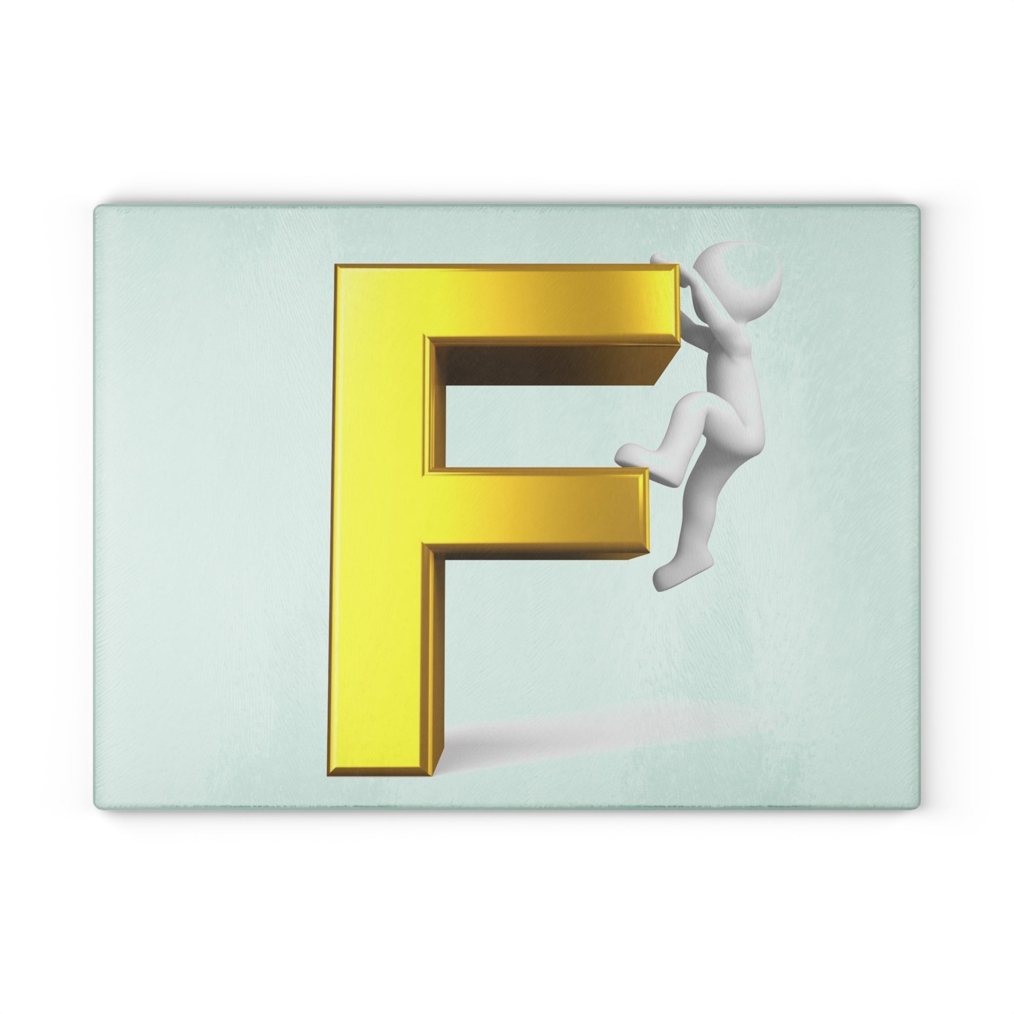 Gold 3D Letter F with Climber Glass Cutting Board | Alphabet Initial Kitchen Decor